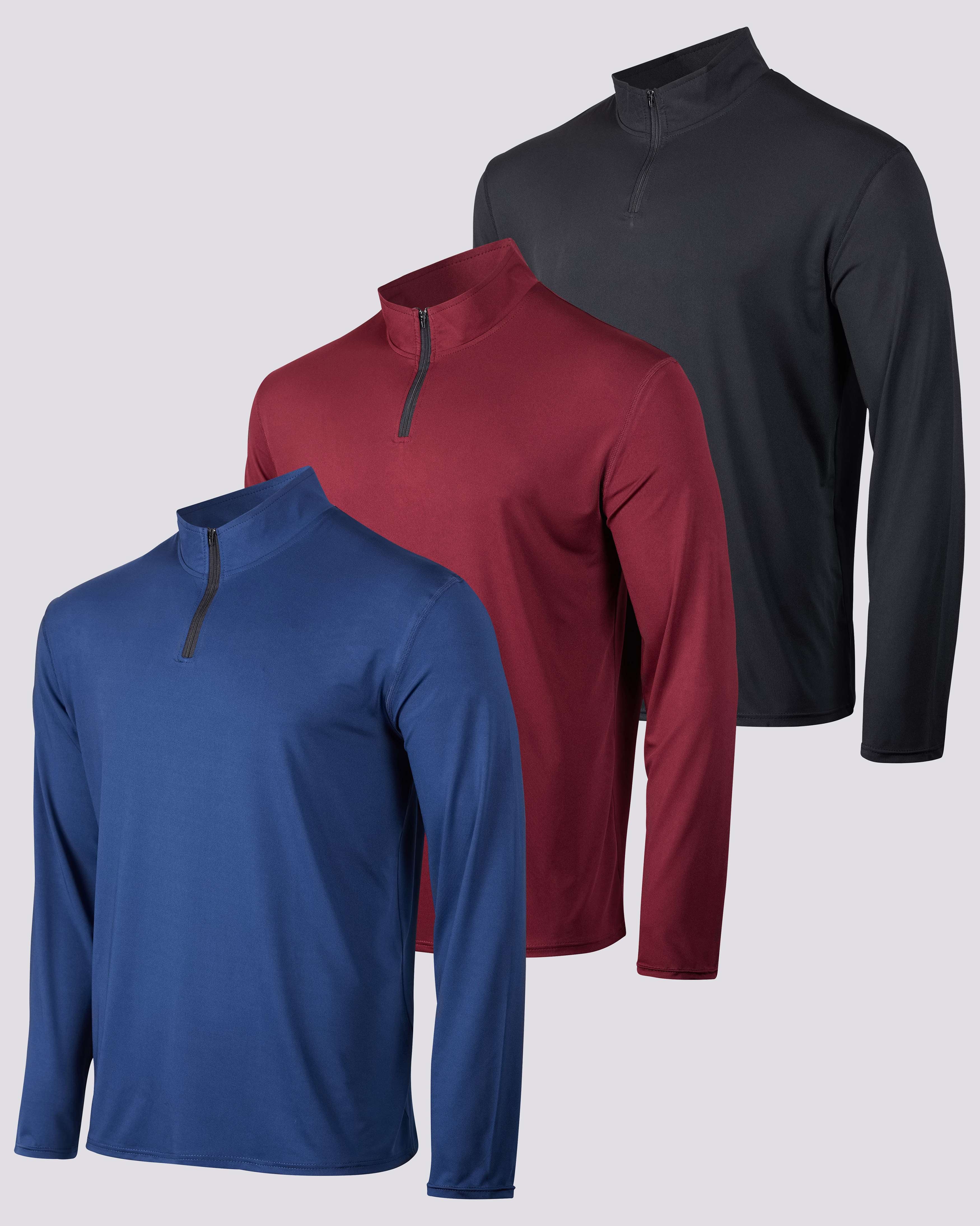 3 Pack: Mens Active Dry-Fit Quarter Zip Pullover (Available in Big & Tall)