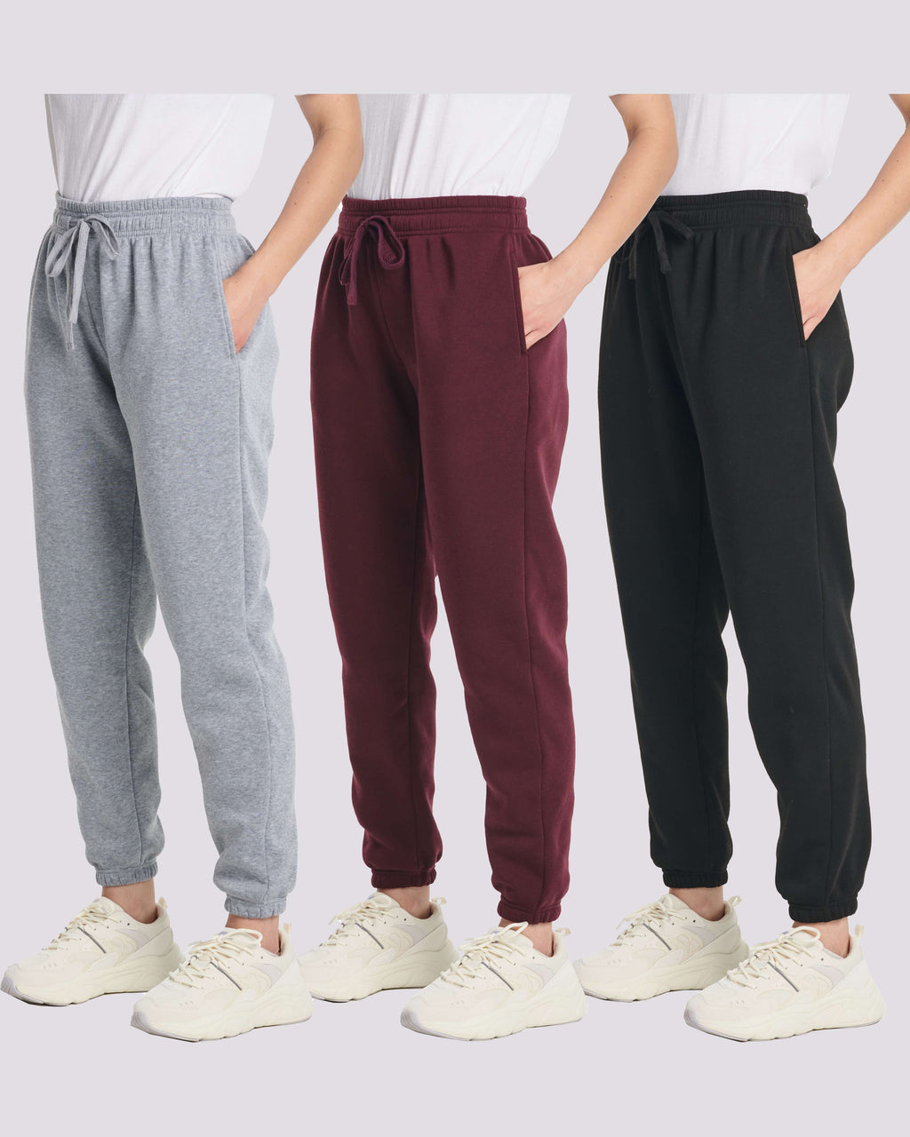 3 Pack: Women's Fleece Jogger Sweatpants with Elastic Cuff (Available in Plus Size)