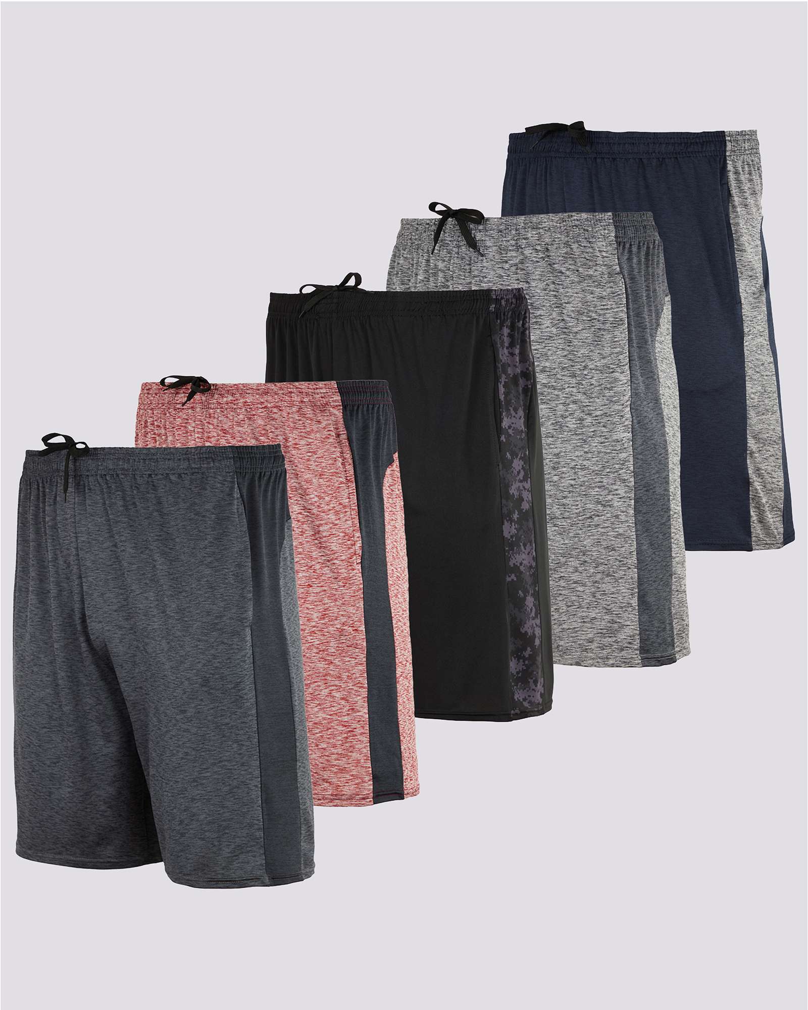 5 Pack: Mens Dry-Fit Active Performance Shorts