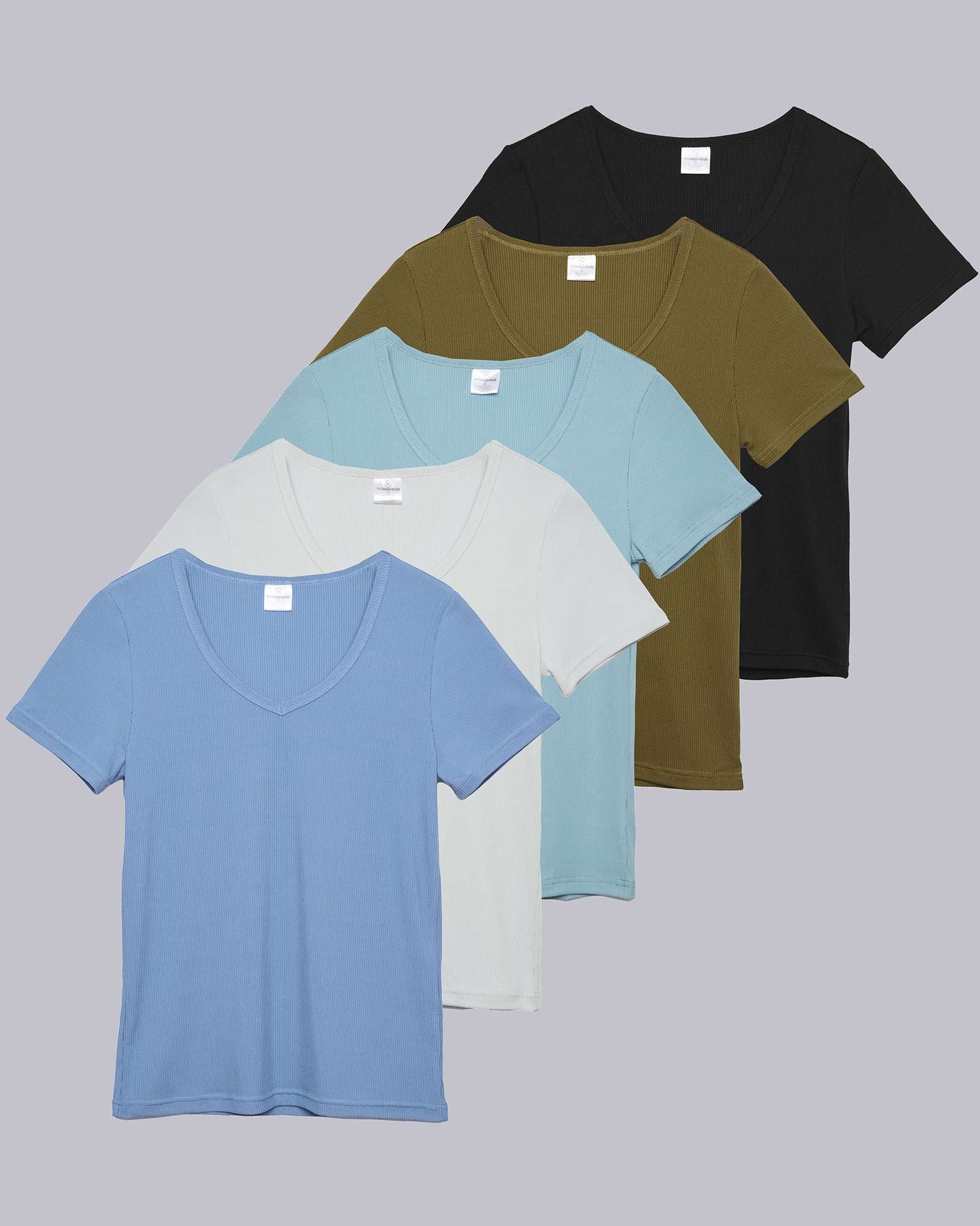 5 Pack: Women's Soft Ribbed Short Sleeve V-Neck T-Shirt
