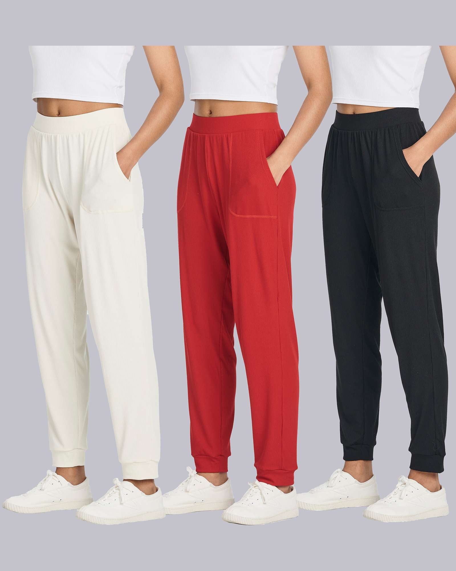 3 Pack: Women's Ribbed Lounge Jogger Sweatpants