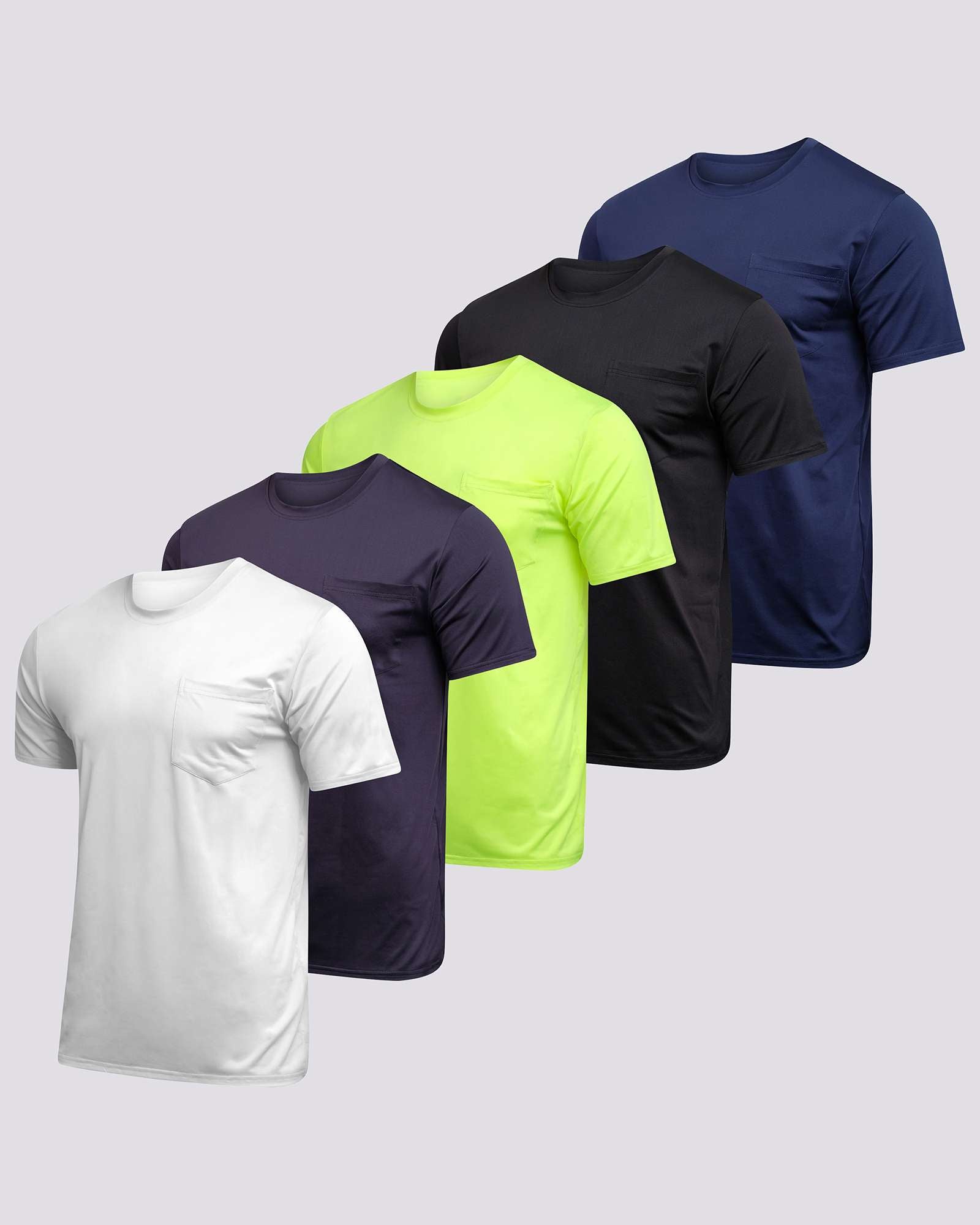 5 Pack: Boys & Girls  Youth Dry-Fit Moisture Wicking Active Athletic Performance Short-Sleeve Pocket T-Shirt