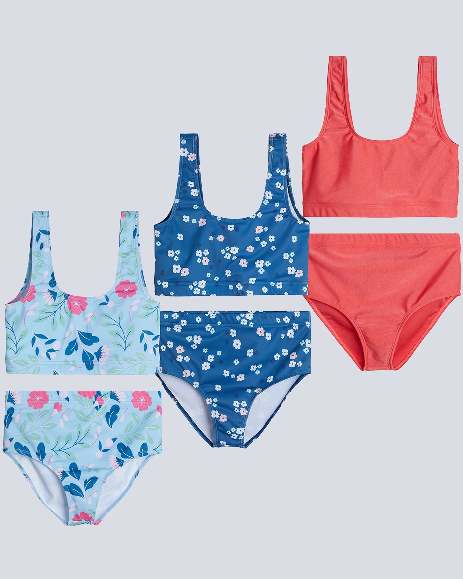 3 Pack: Girl's 2-Piece Beach Sport Bikini Swimsuit - Swimwear for Girls UPF 50+