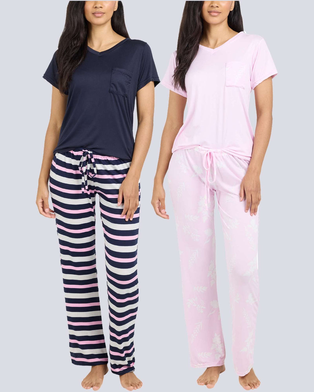 2 Pack: Women’s Pajama Set Super-Soft Short Sleeve V-Neck Top With Pants (Available in Plus Size)