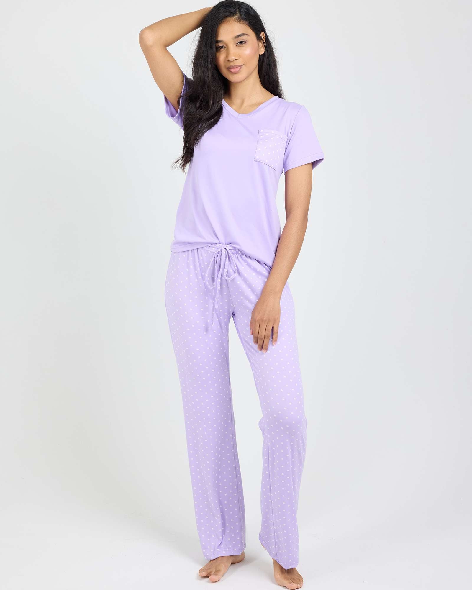 2 Pack: Women’s Pajama Set Super-Soft Short Sleeve V-Neck Top With Pants (Available in Plus Size)