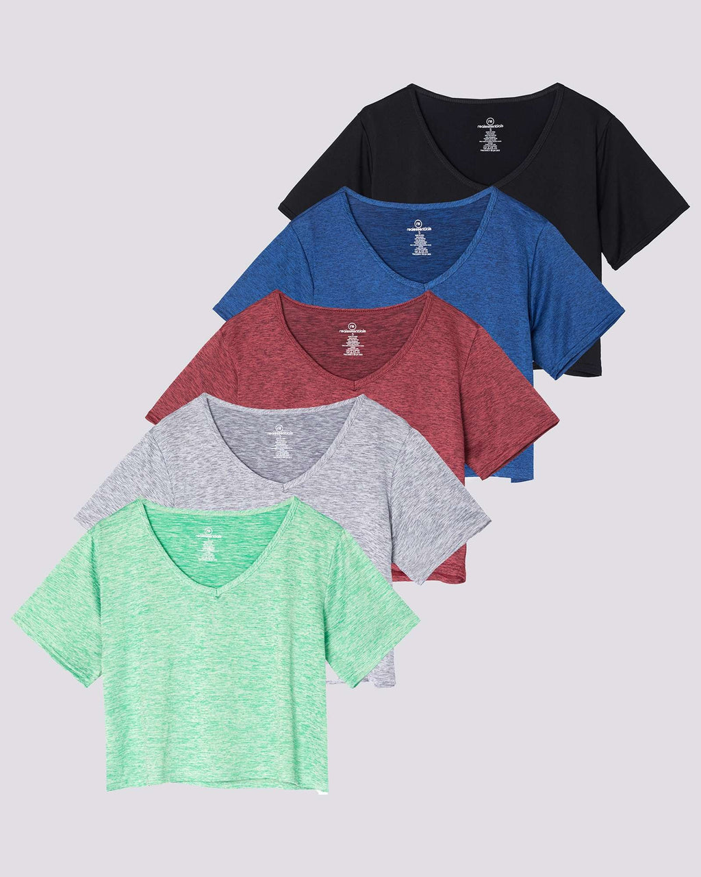 5 Pack: Women's Dry-Fit Short Sleeve V-Neck Crop Top