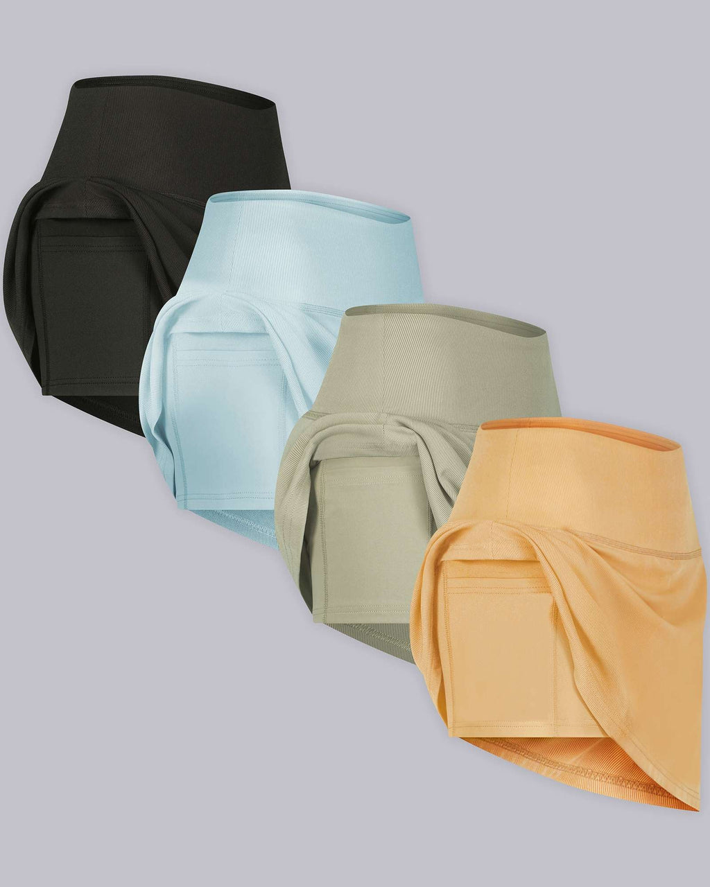 4 Pack: Women's Ribbed Active Skort with Pockets