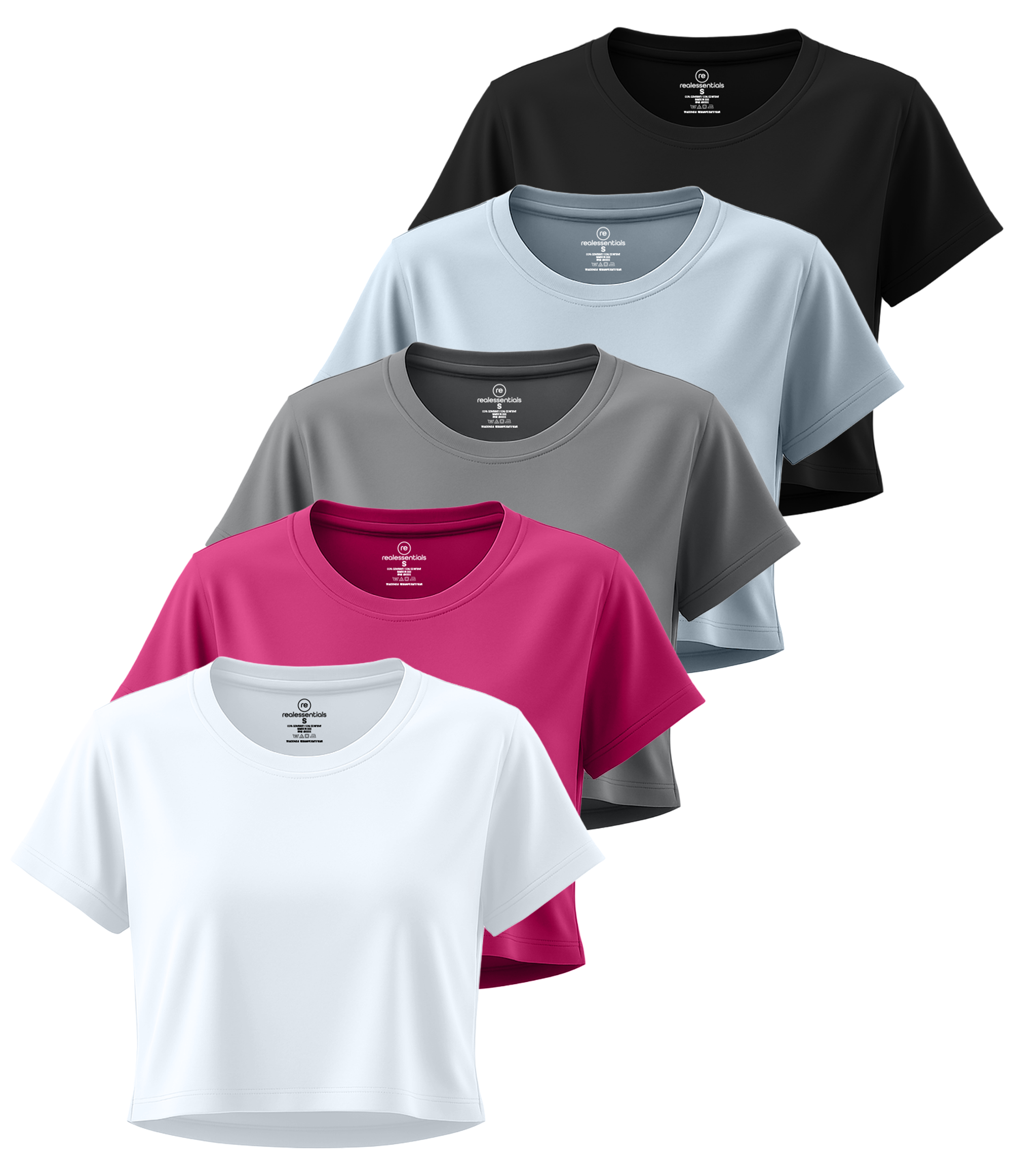 5 Pack: Women's Dry Fit Crop Top - Short Sleeve Crew Neck Stretch Athletic Tee (Available in Plus Size)