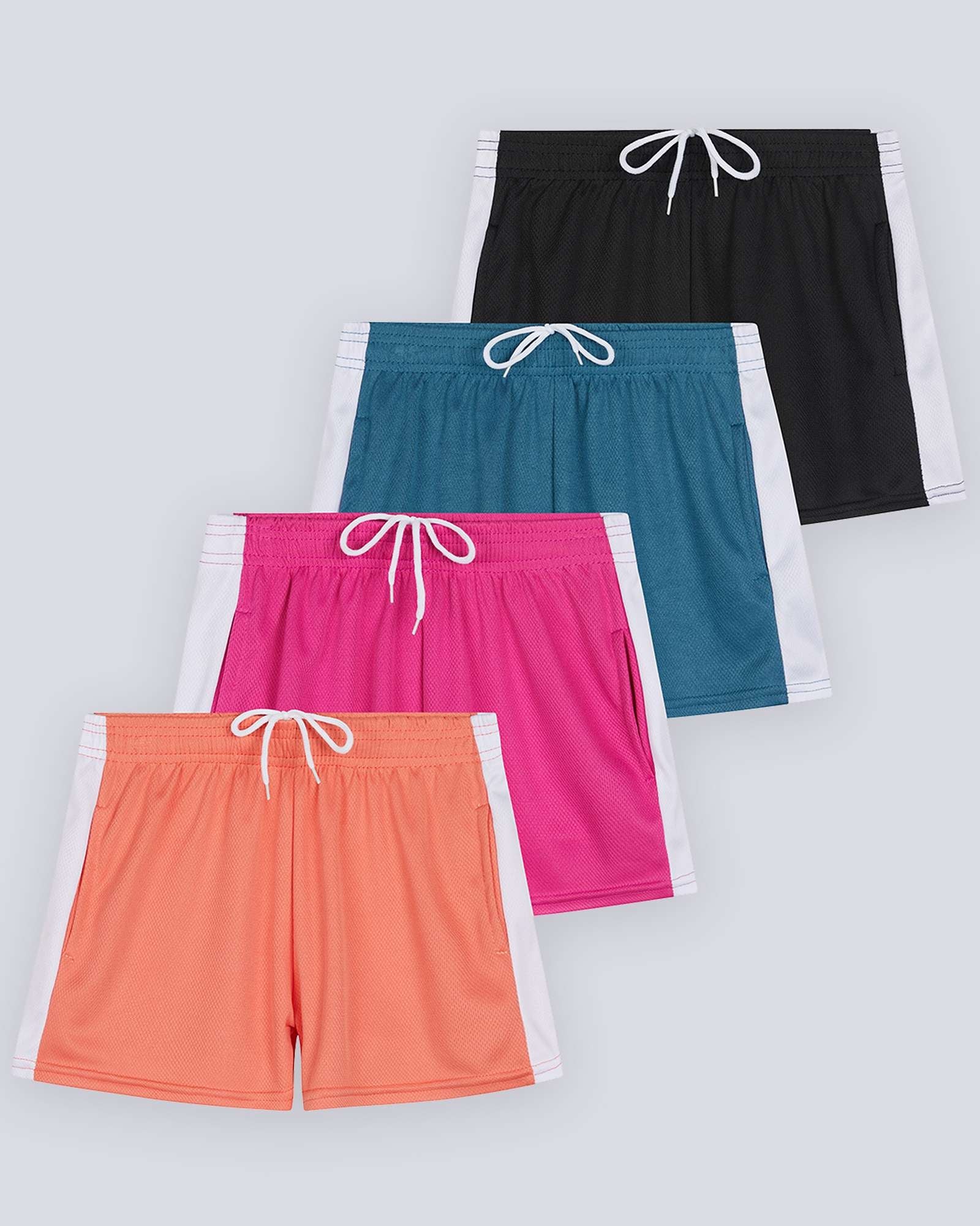 4 Pack: Girls' Mesh Athletic Performance Shorts