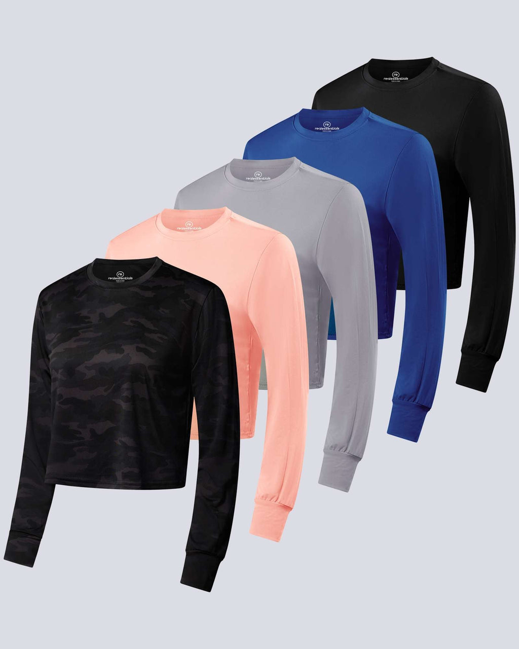 5 Pack: Womens Dry Fit Crop Top Long Sleeve