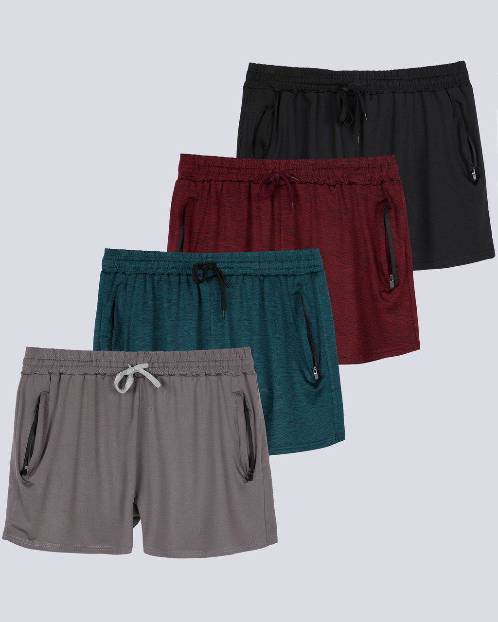 4 Pack: Womens Active Dry-Fit Shorts with Zipper Pockets