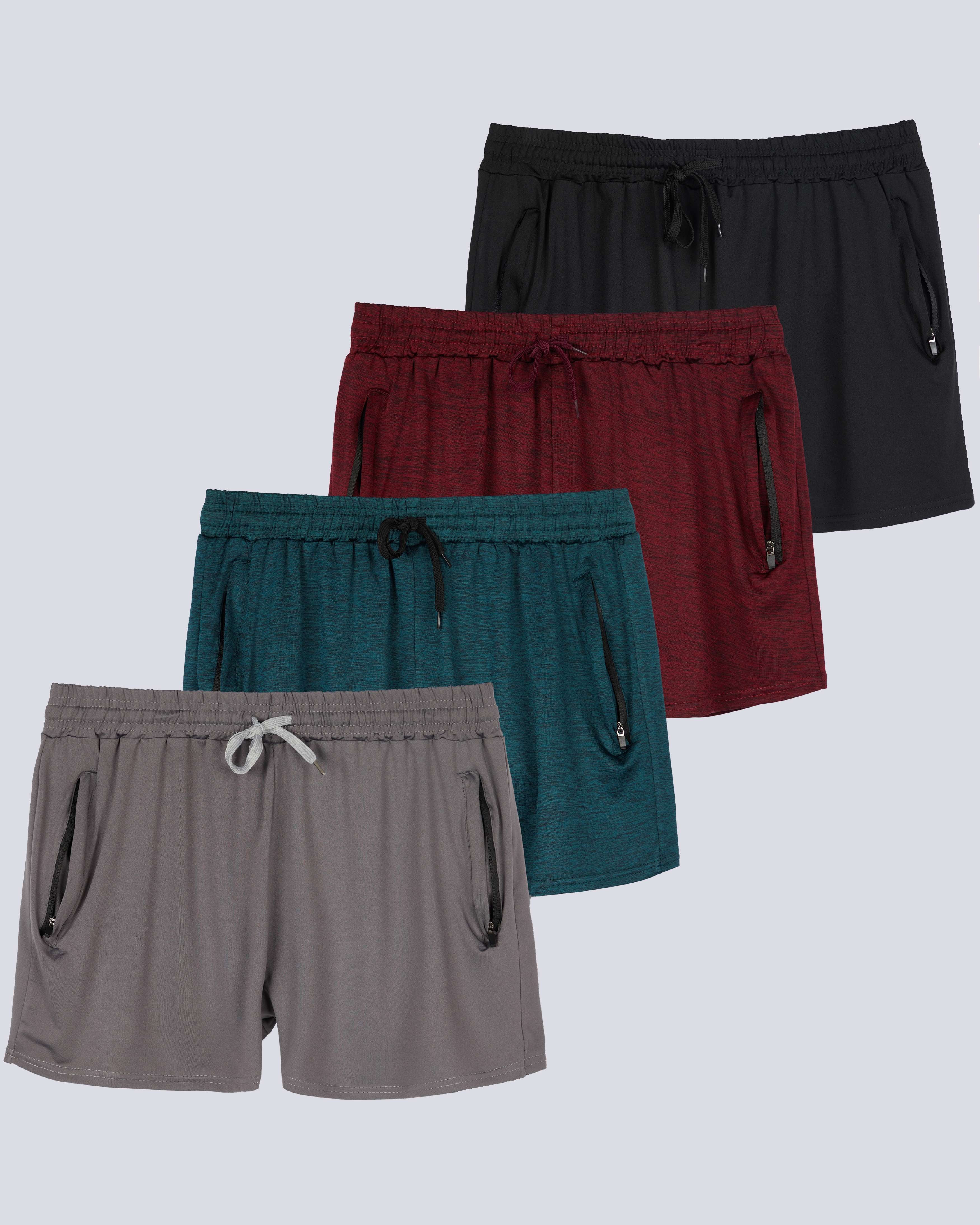 4 Pack: Womens Active Dry-Fit Shorts with Zipper Pockets