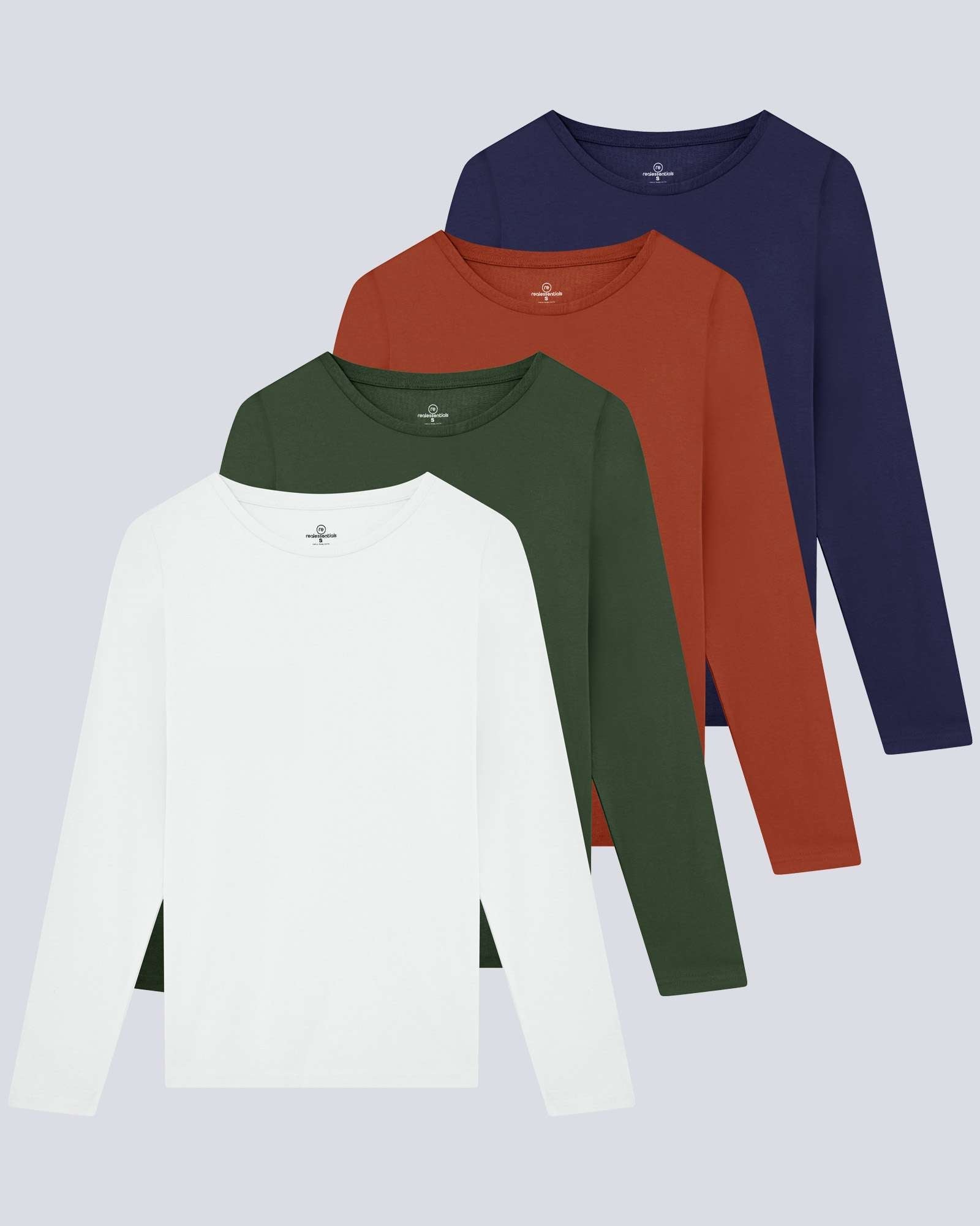4 Pack: Women's Cotton Classic-Fit Long-Sleeve Crewneck T-Shirt (Available in Plus Size)