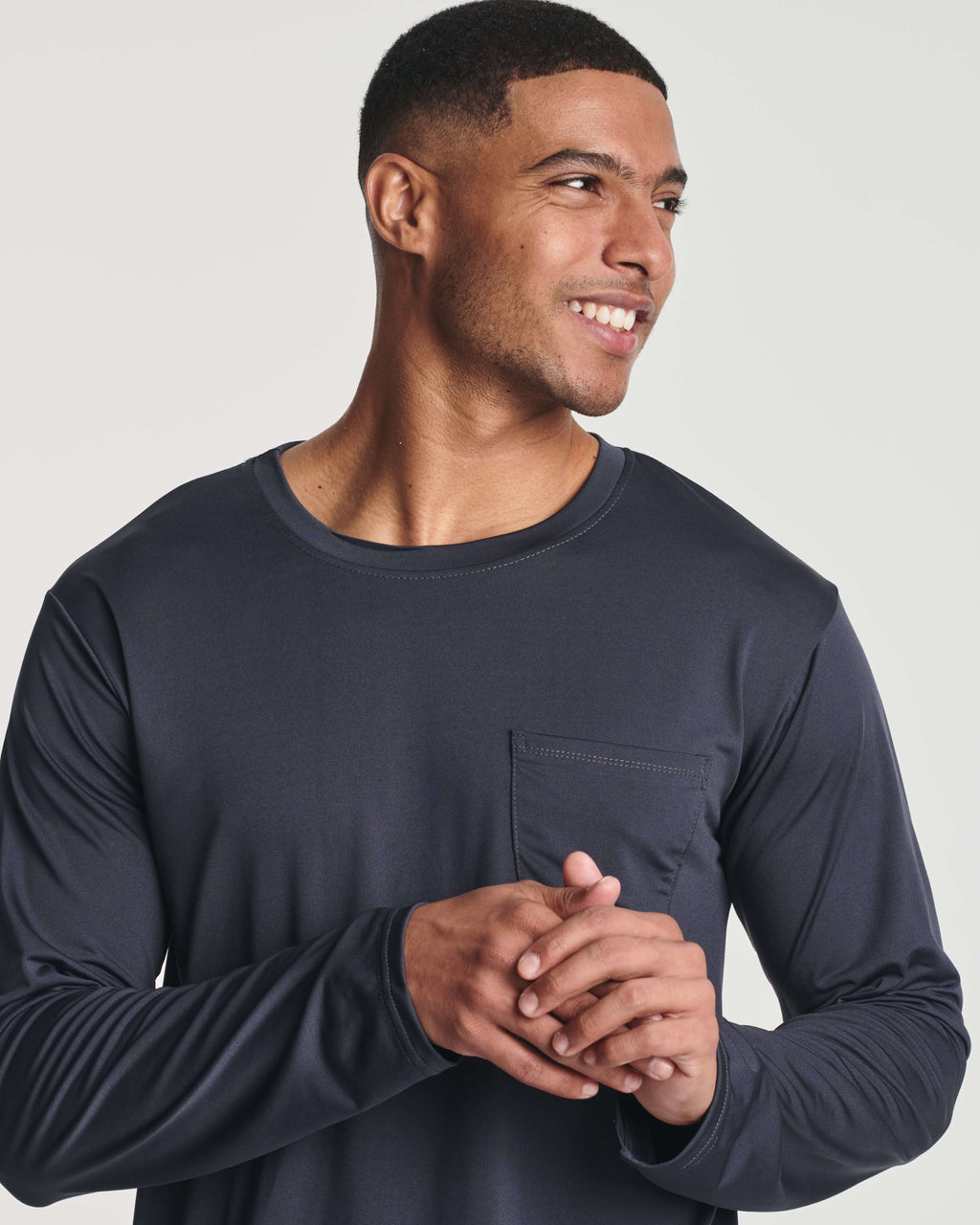 4 Pack: Mens Dry-Fit Long Sleeve Pocket Crew T-Shirt