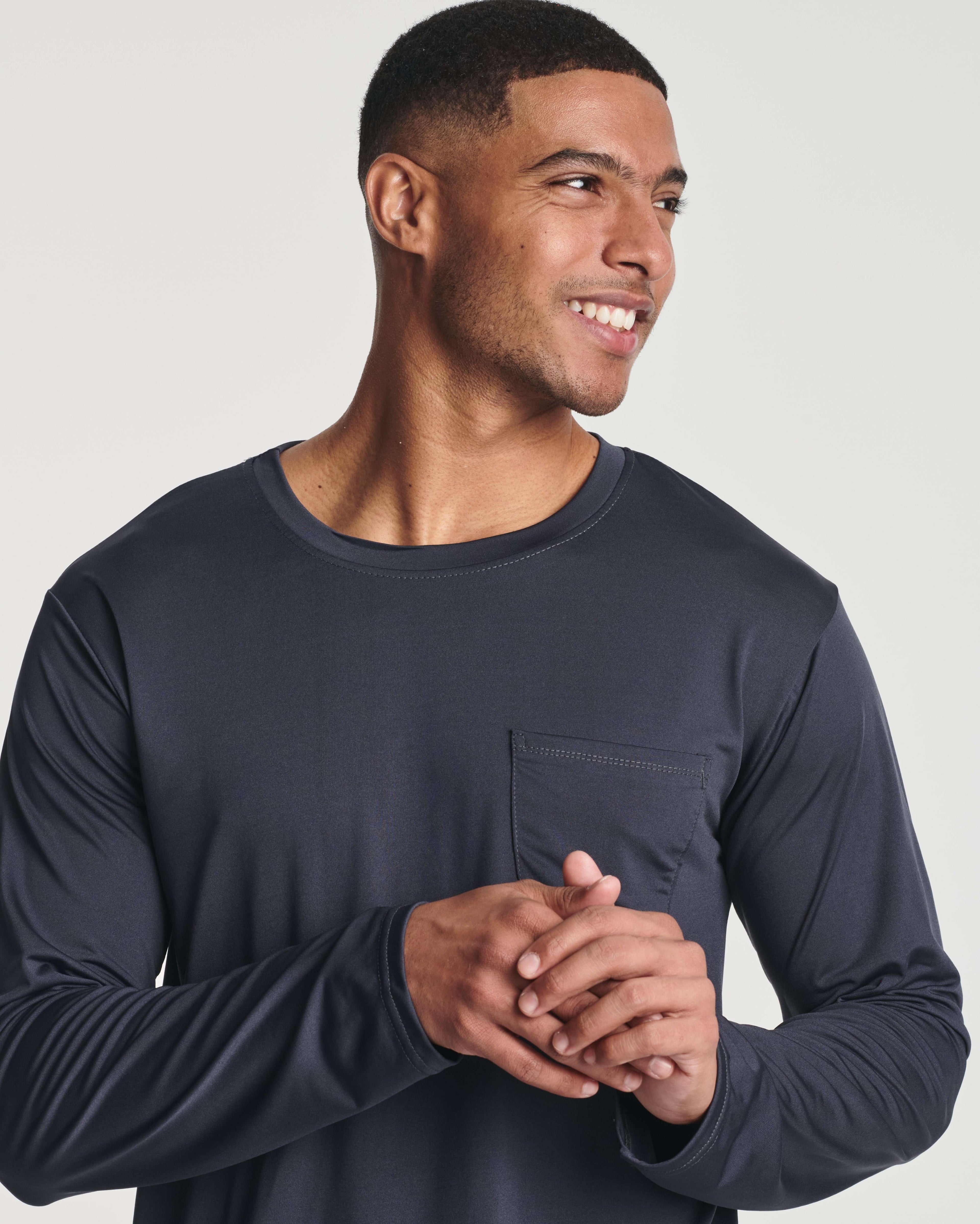 4 Pack: Mens Dry-Fit Long Sleeve Pocket Crew T-Shirt