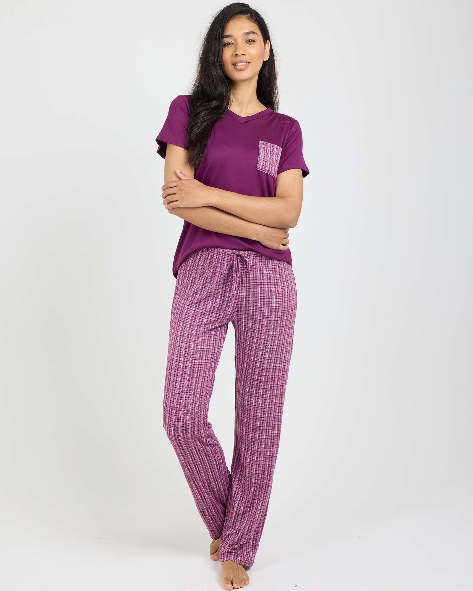 2 Pack: Women’s Pajama Set Super-Soft Short Sleeve V-Neck Top With Pants (Available in Plus Size)
