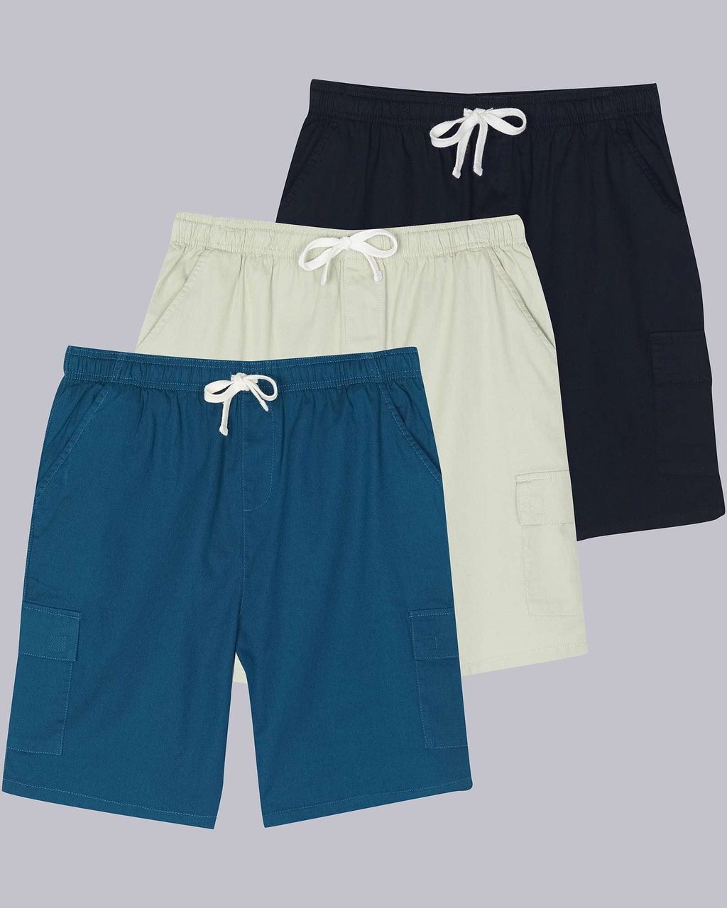 3 Pack: Men's 9" Elastic Waistband Cargo Shorts