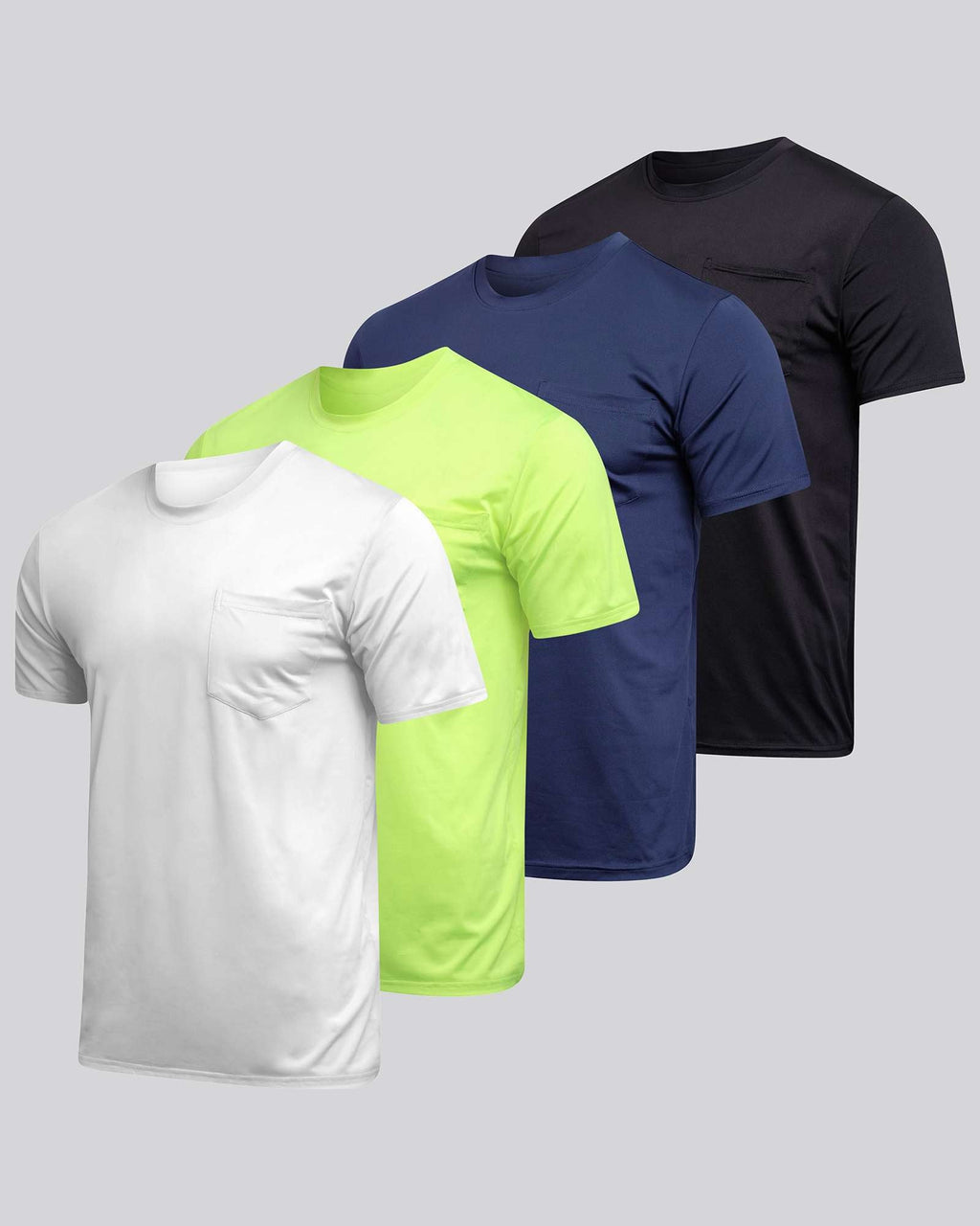 4 Pack: Mens Dry-Fit Active Pocket Short Sleeve Crew T-Shirts (Available in Big & Tall)