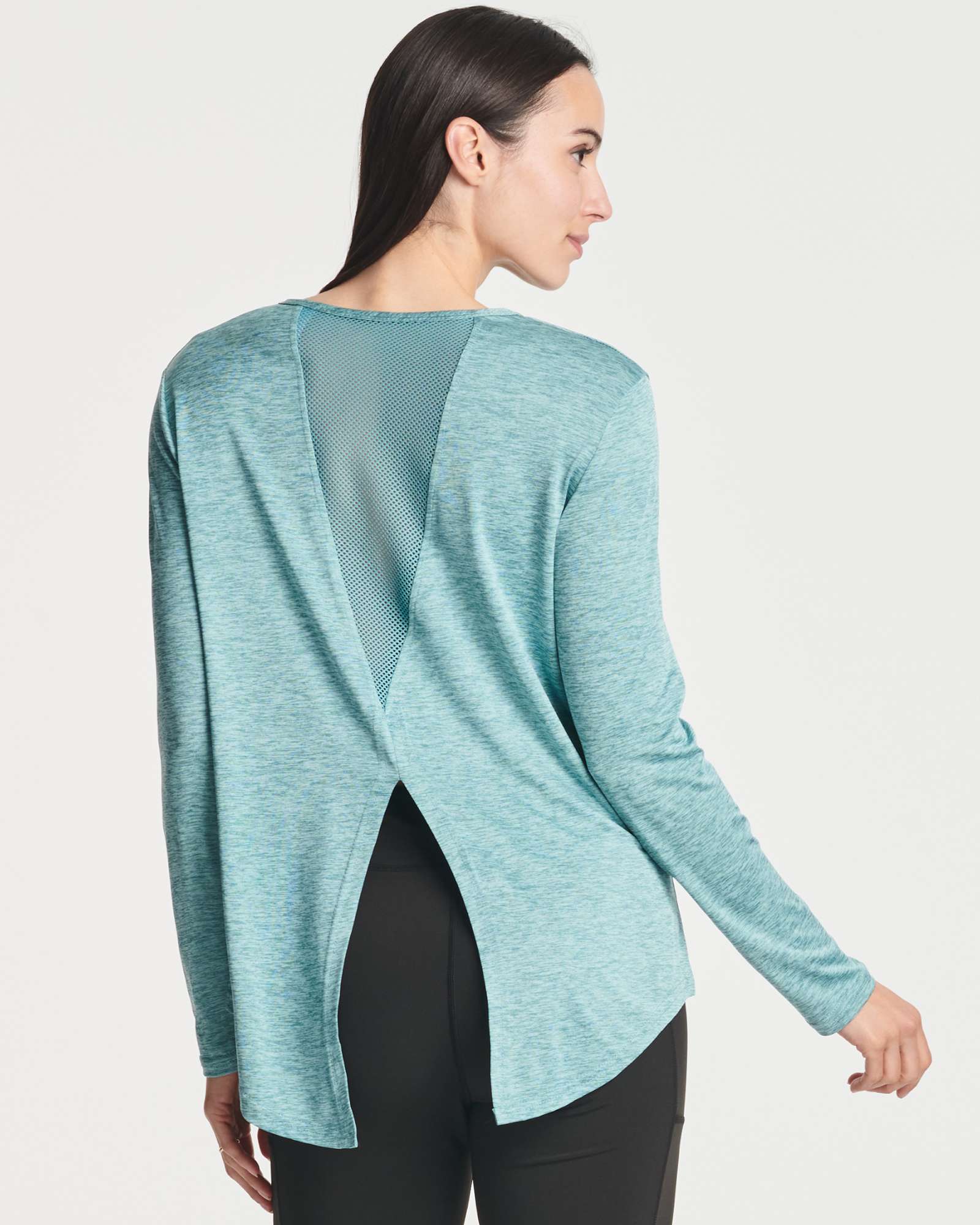 4 Pack: Women's Long-Sleeve Mesh Insert Tie Back Shirt (Available in Plus Size)