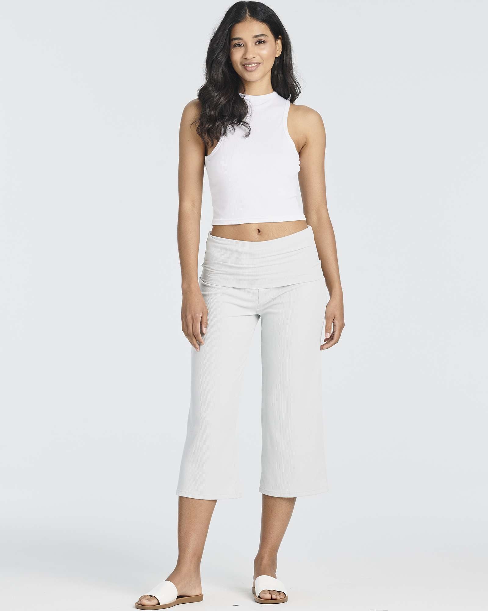 3 Pack: Women's Ribbed Foldover Wide Leg Capri Pants