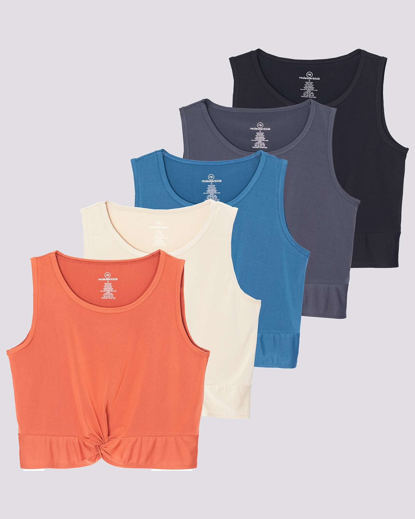 5 Pack: Women's Dry-Fit Twist Front Sleeveless Crop Top