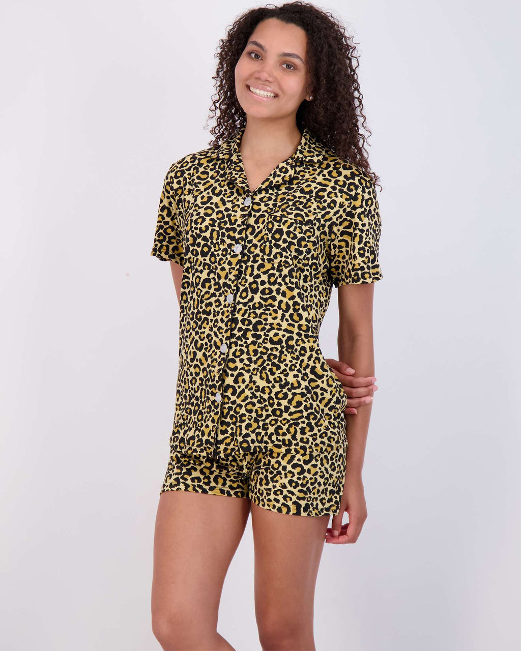 4 Piece: Womens Short Sleeve Button Down Pajama Set