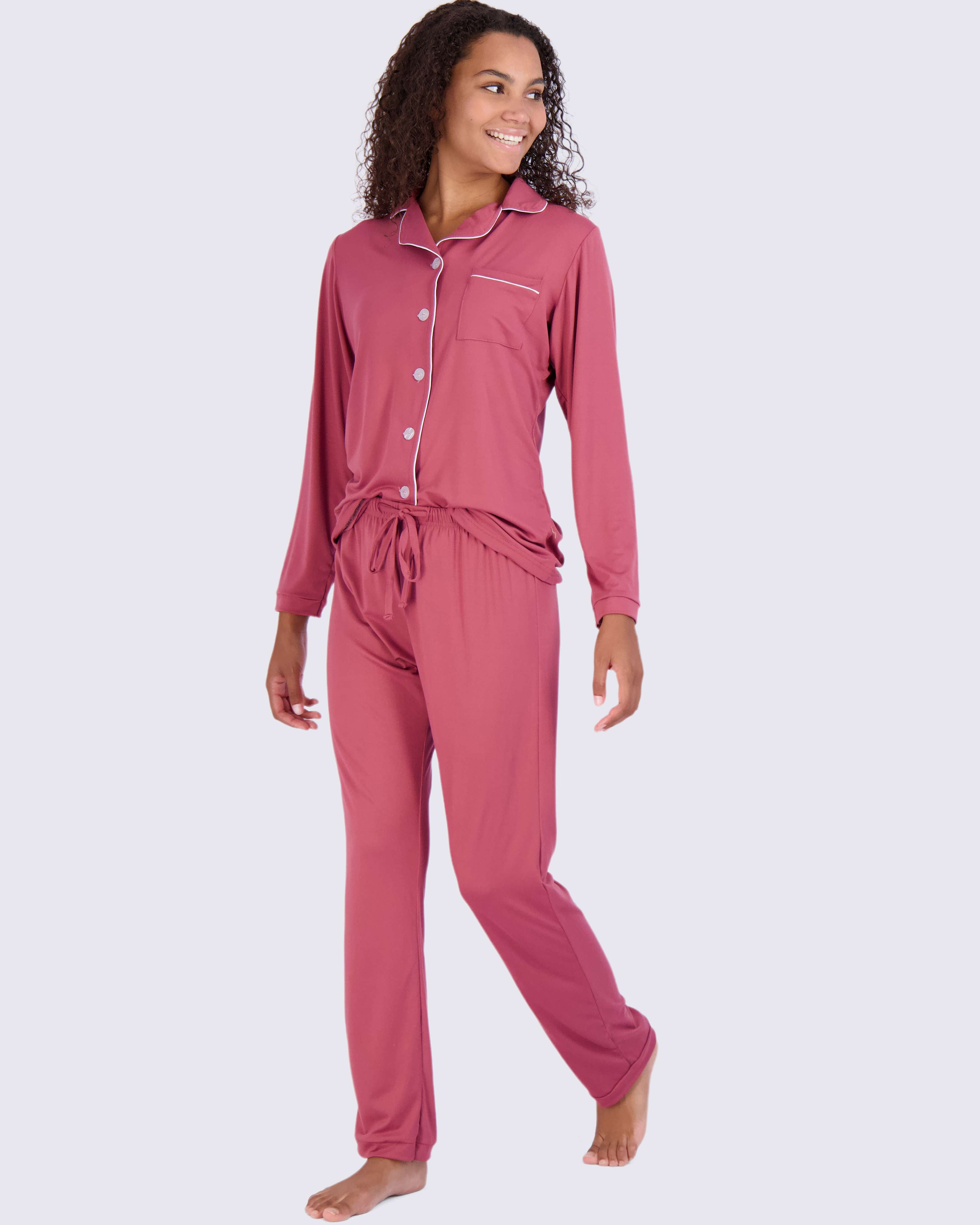 4 Piece: Women’s Long Sleeve Button Down Pajama Set