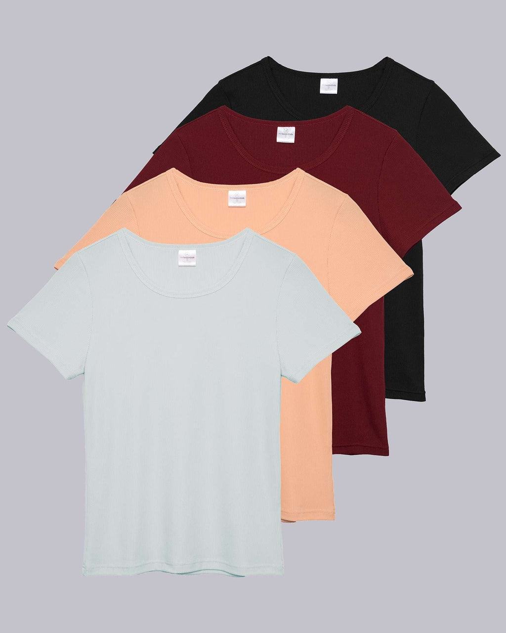 4 Pack: Women's Ribbed Knit Short Sleeve T-Shirt (Available in Plus)