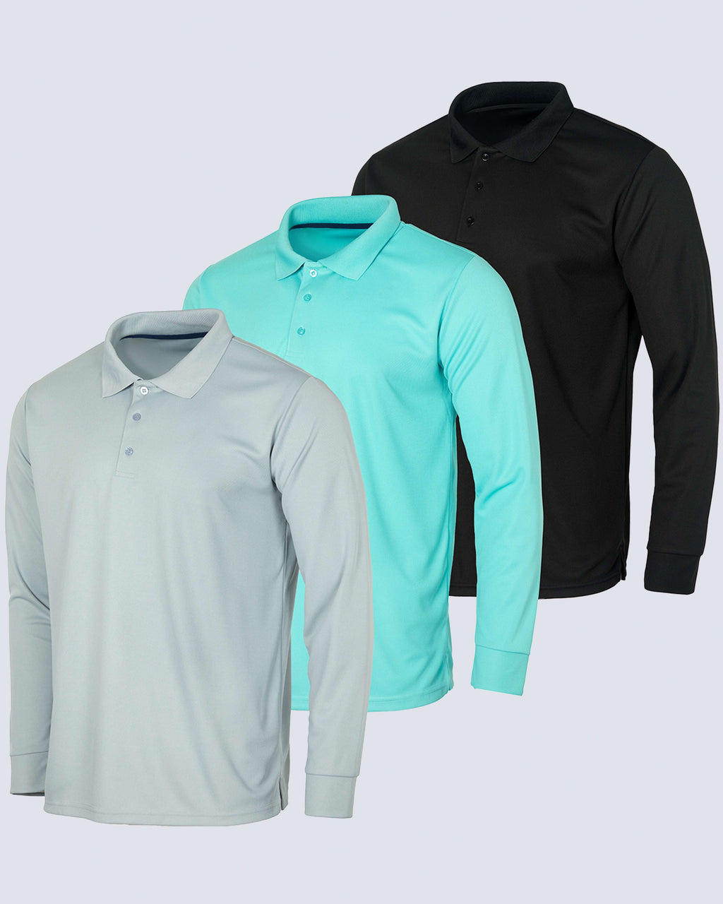 3 Pack: Men's Dry Fit Long-Sleeve Polo Shirt (Available in Big & Tall)
