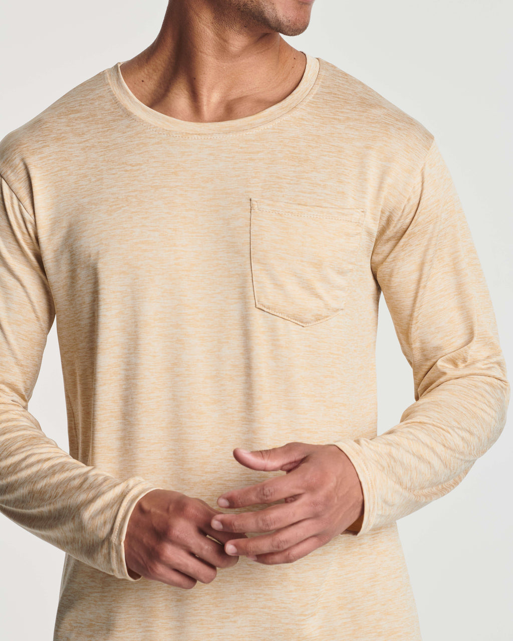 4 Pack: Mens Dry-Fit Long Sleeve Pocket Crew T-Shirt