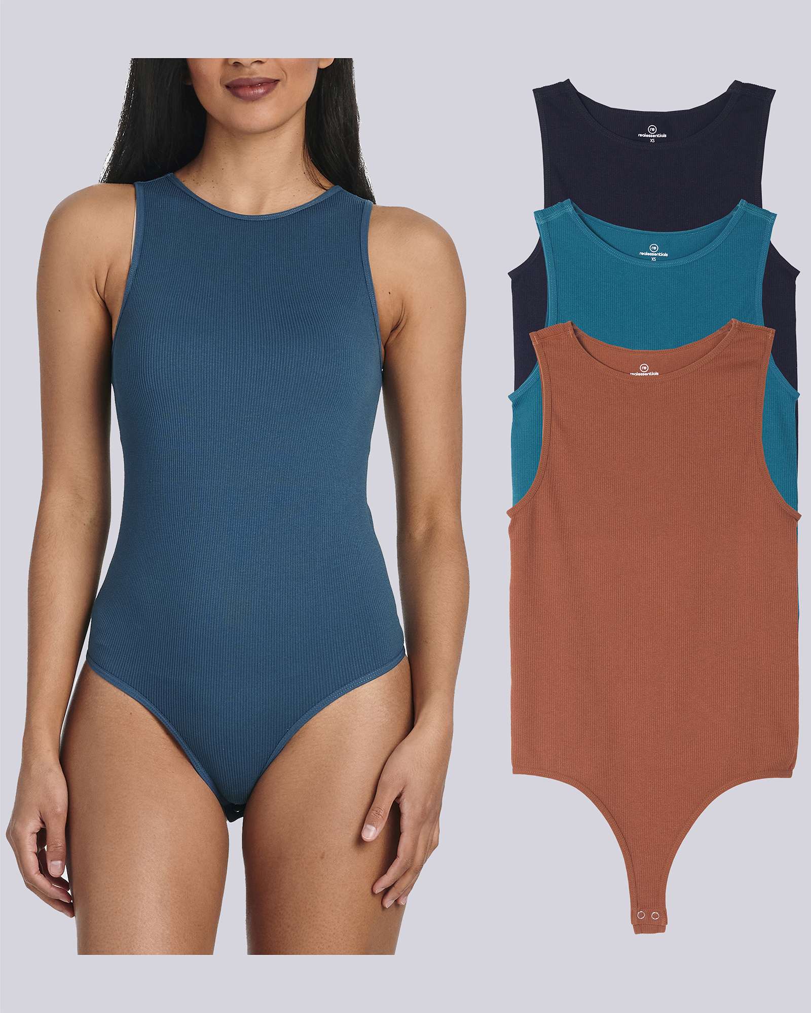 3 Pack: Women's Ribbed Sleeveless Bodysuit Tank Tops