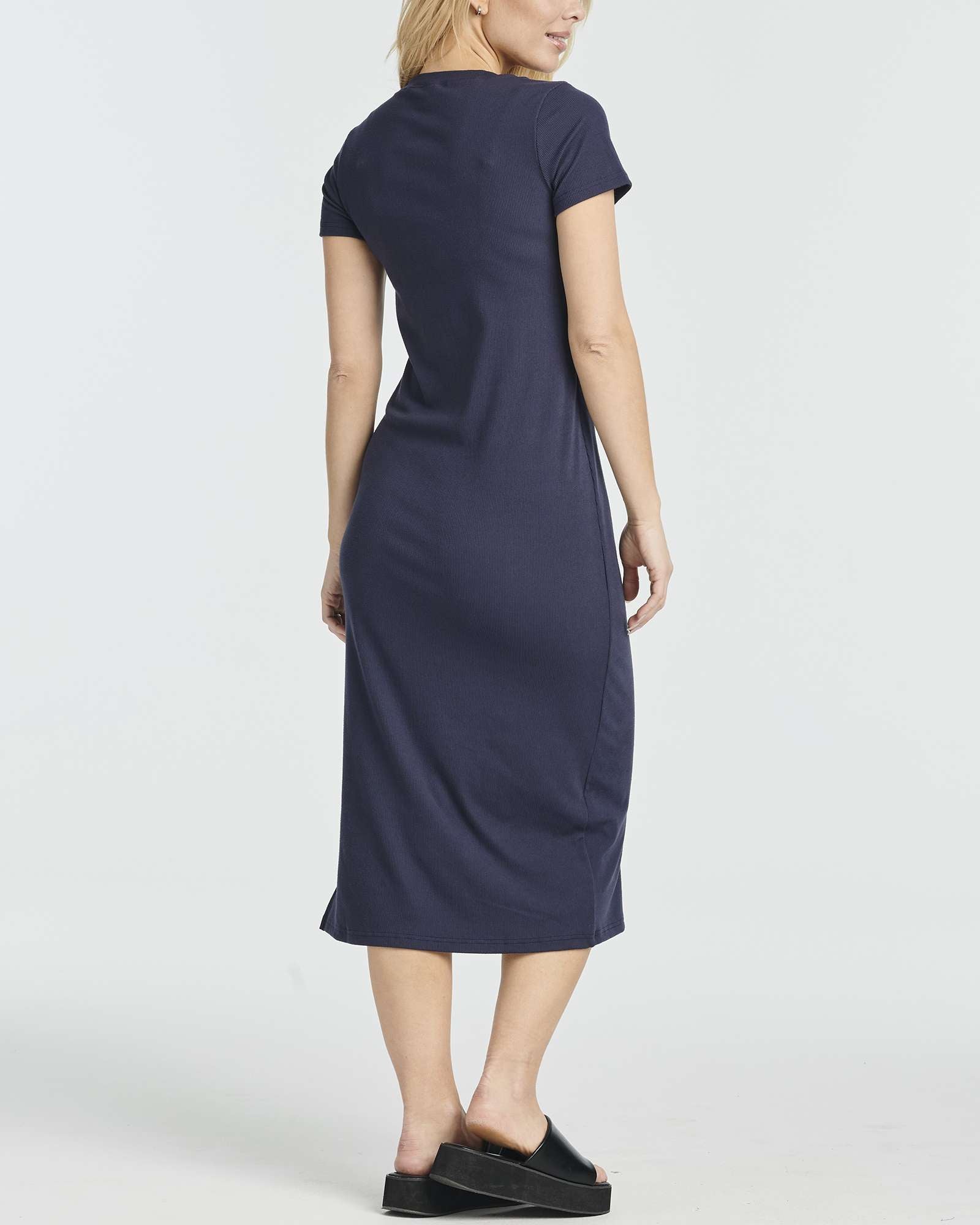 3 Pack: Women's Ribbed Jersey Crew Neck Midi Dress