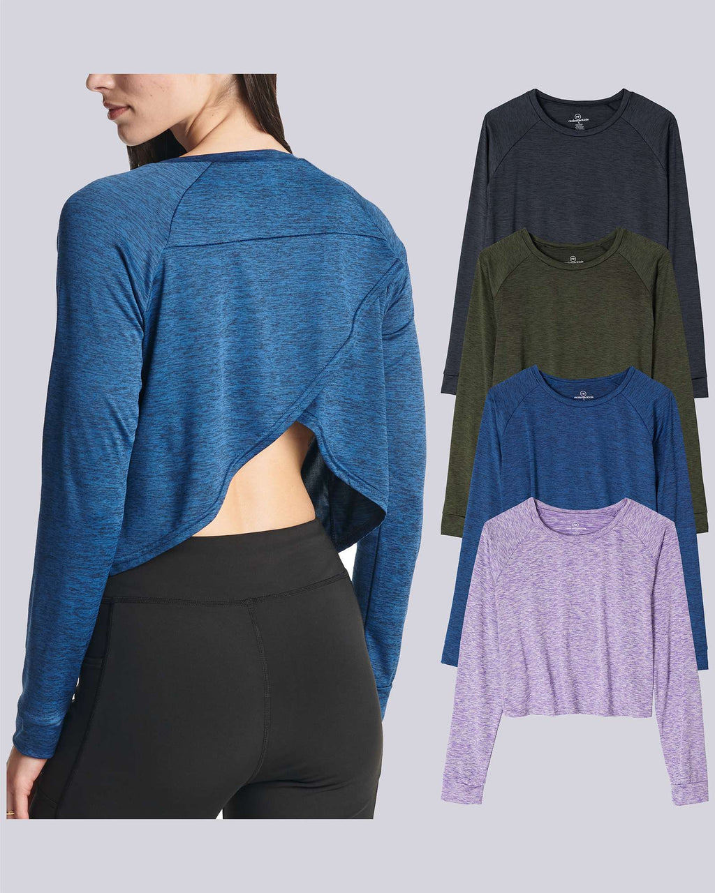 4 Pack: Women's Long Sleeve Petal Back Crop Top (Available in Plus Size)
