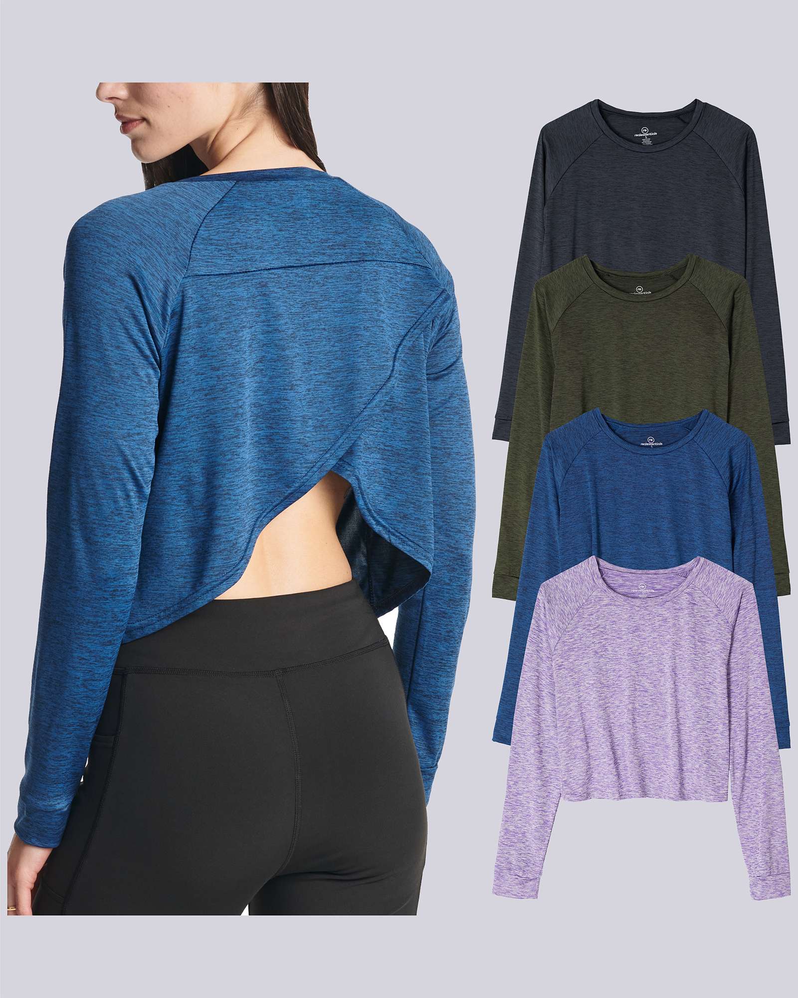 4 Pack: Women's Long Sleeve Petal Back Crop Top (Available in Plus Size)