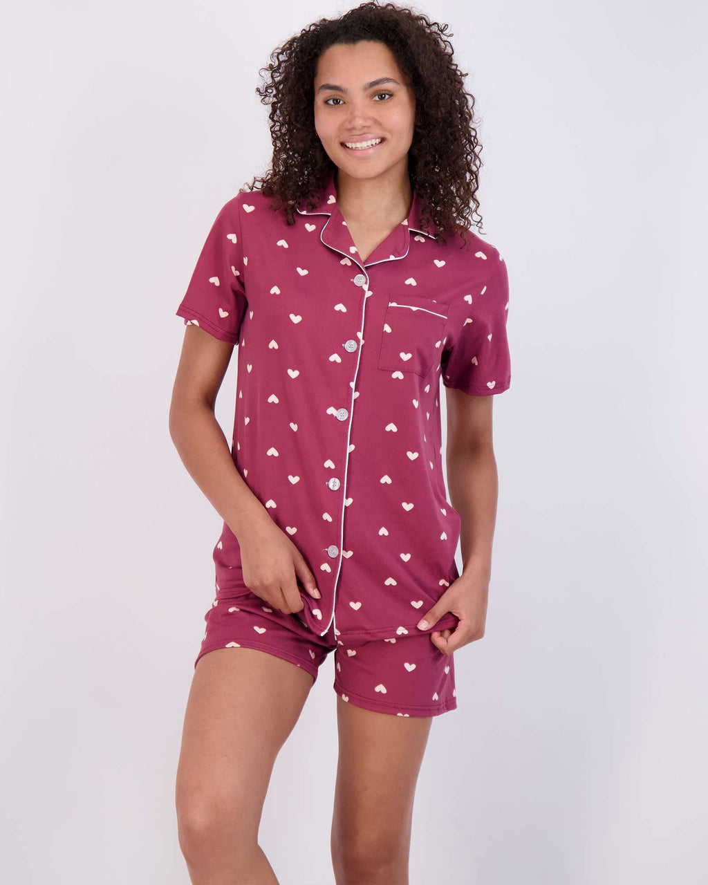 4 Piece: Womens Short Sleeve Button Down Pajama Set