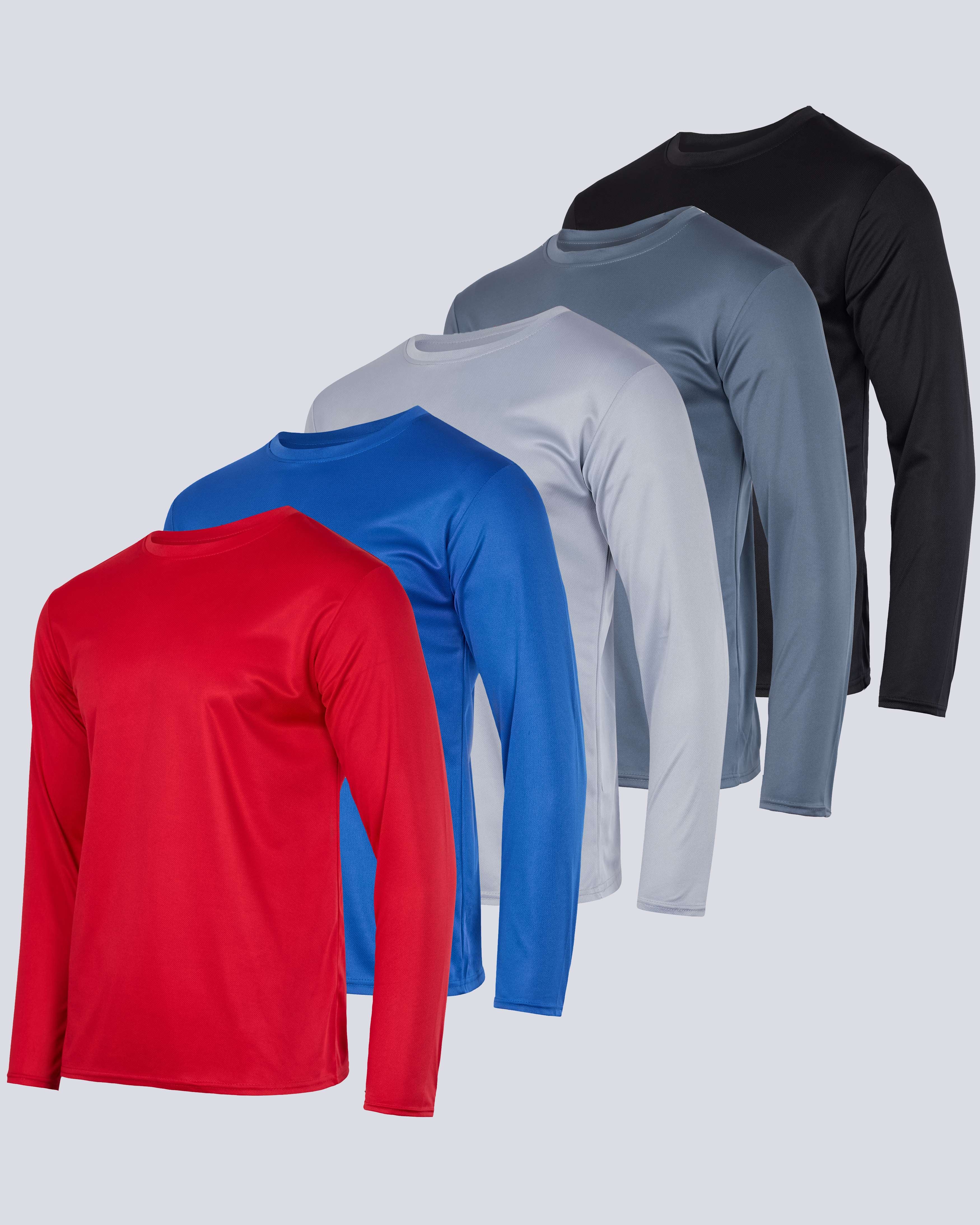5 Pack: Men's Mesh Quick Dry Athletic Long Sleeve T-Shirt  UPF SPF UV Sun (Available in Big & Tall)