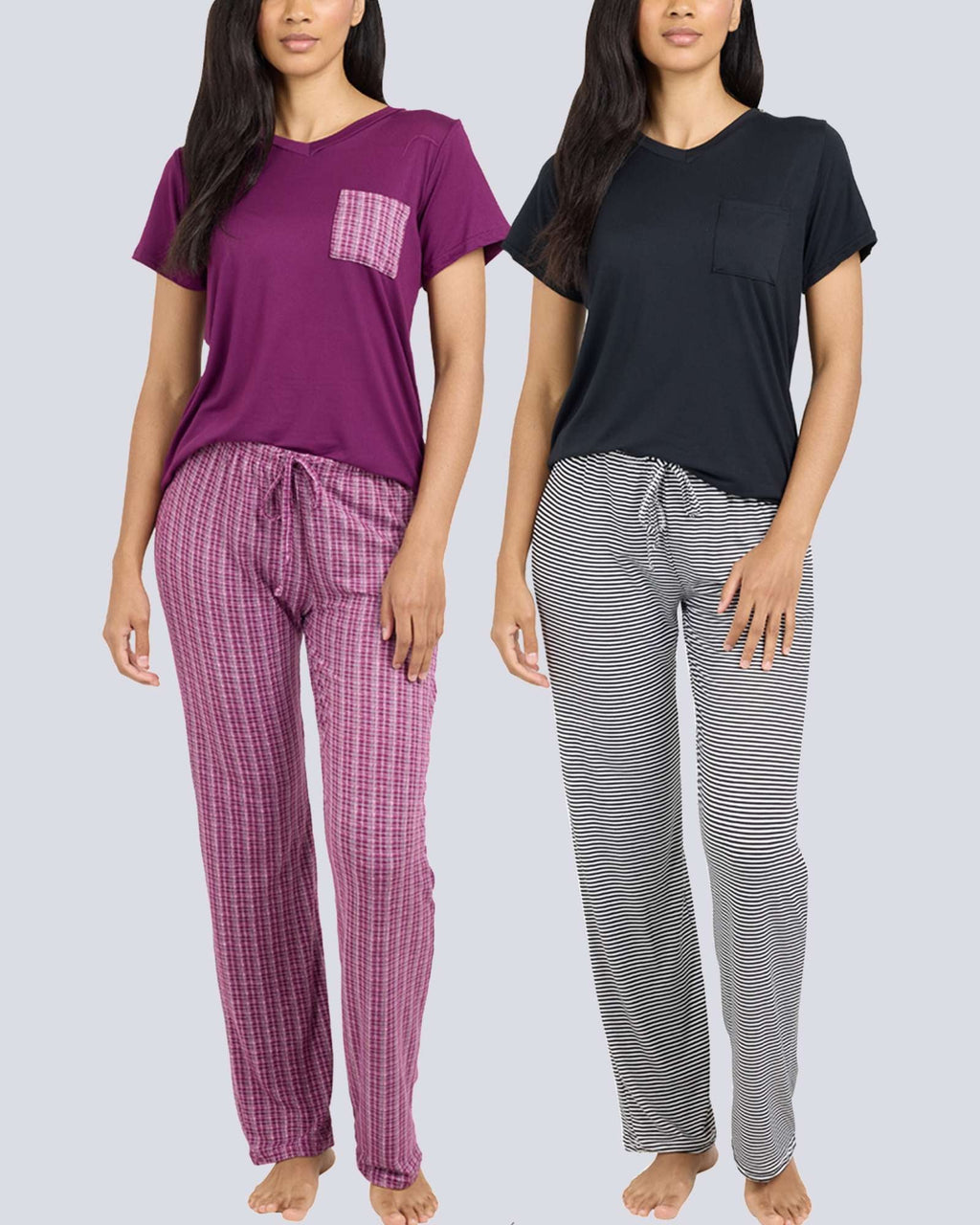 2 Pack: Women’s Pajama Set Super-Soft Short Sleeve V-Neck Top With Pants (Available in Plus Size)