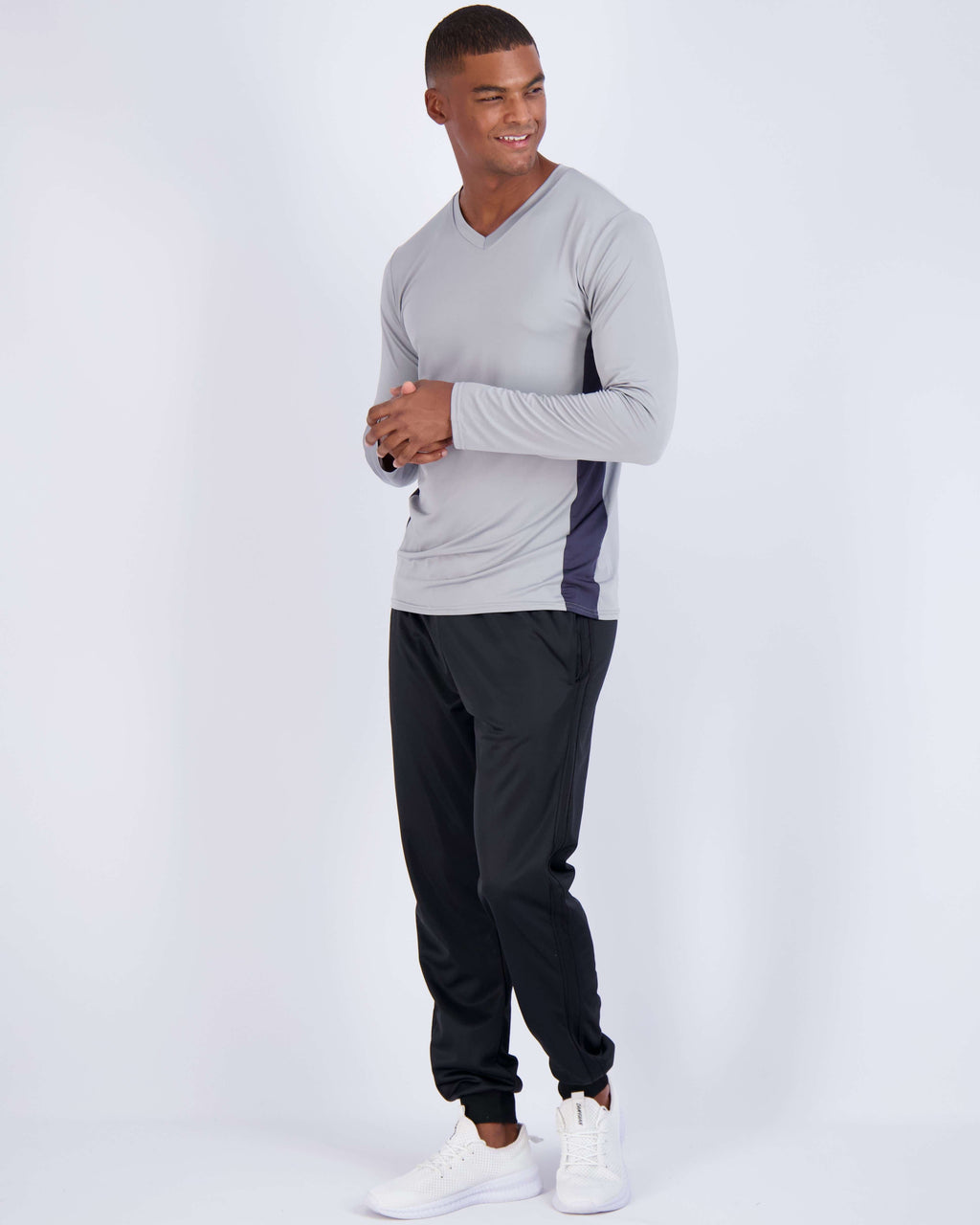4 Pack: Mens V-Neck Long Sleeve Dry Fit T-Shirt