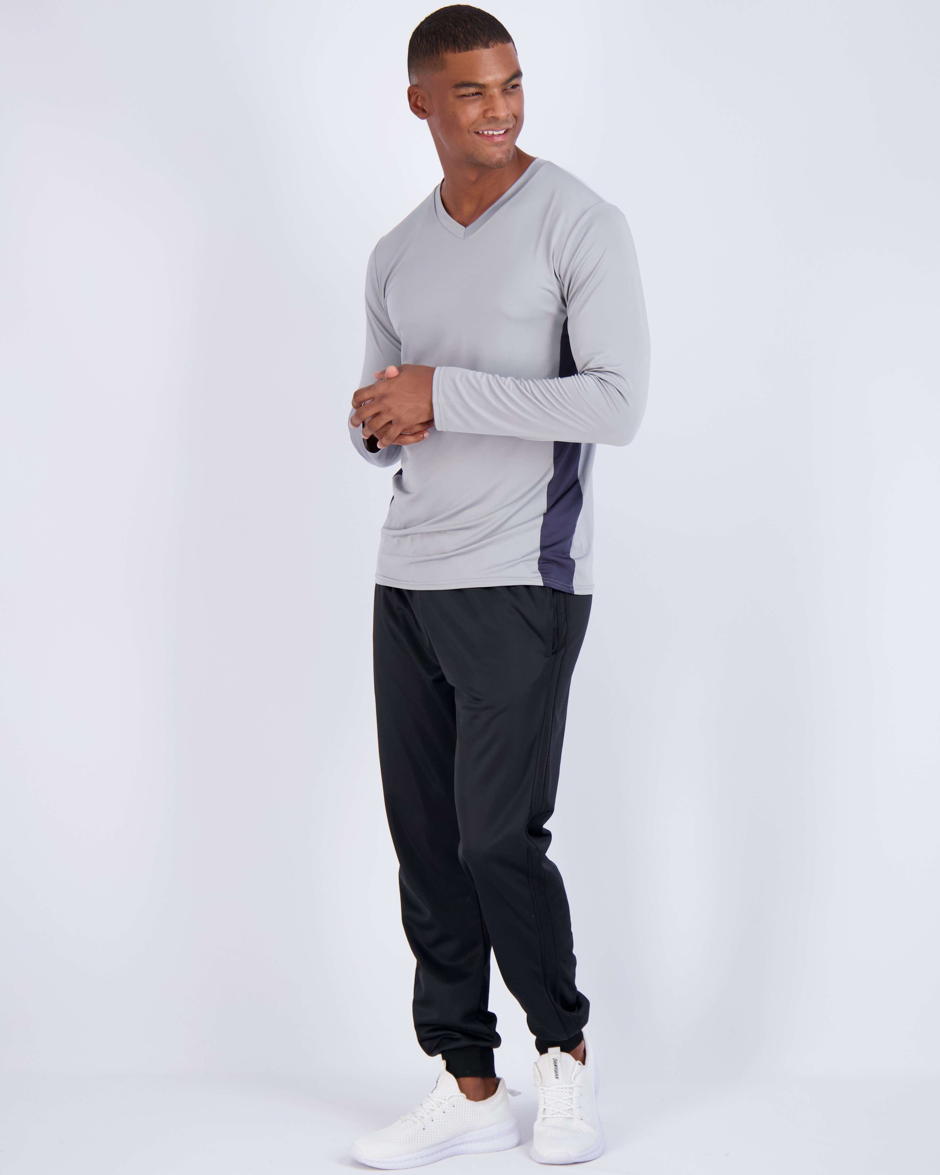 4 Pack: Mens V-Neck Long Sleeve Dry Fit T-Shirt