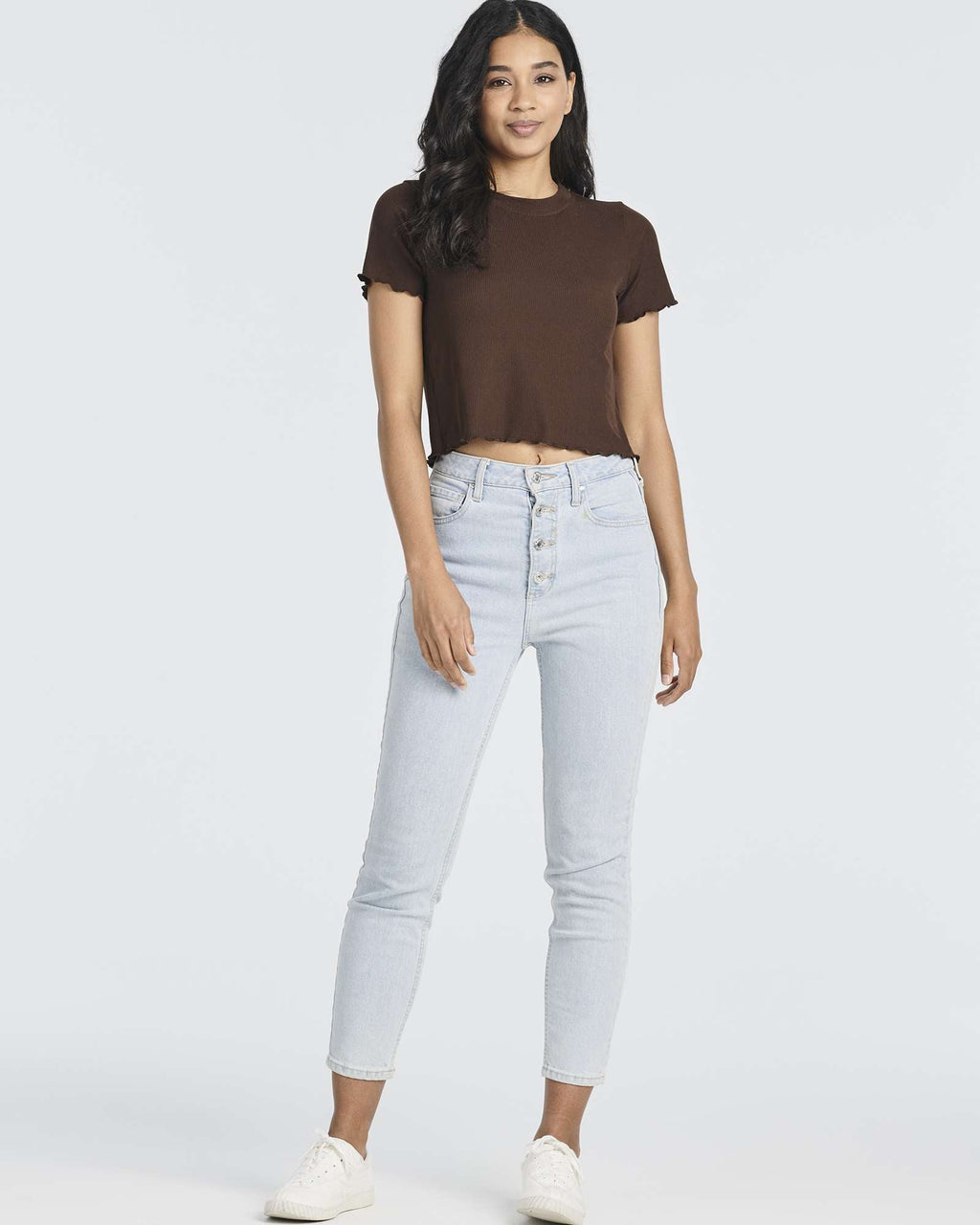 4 Pack: Women's Lettuce Trim Ribbed Knit Short Sleeve Crop Tops