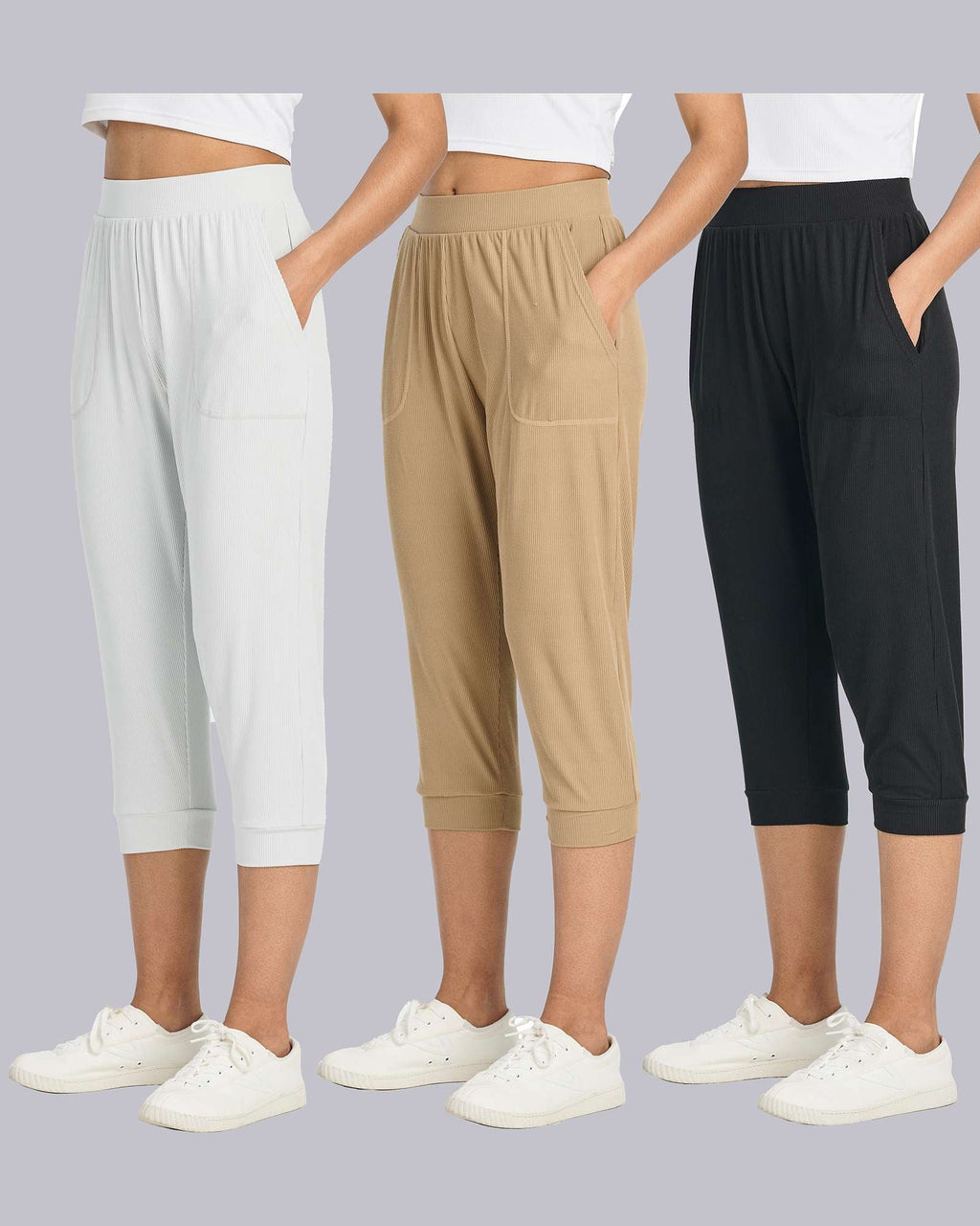 3 Pack: Women's Ribbed Capri Jogger Lounge Sweatpants