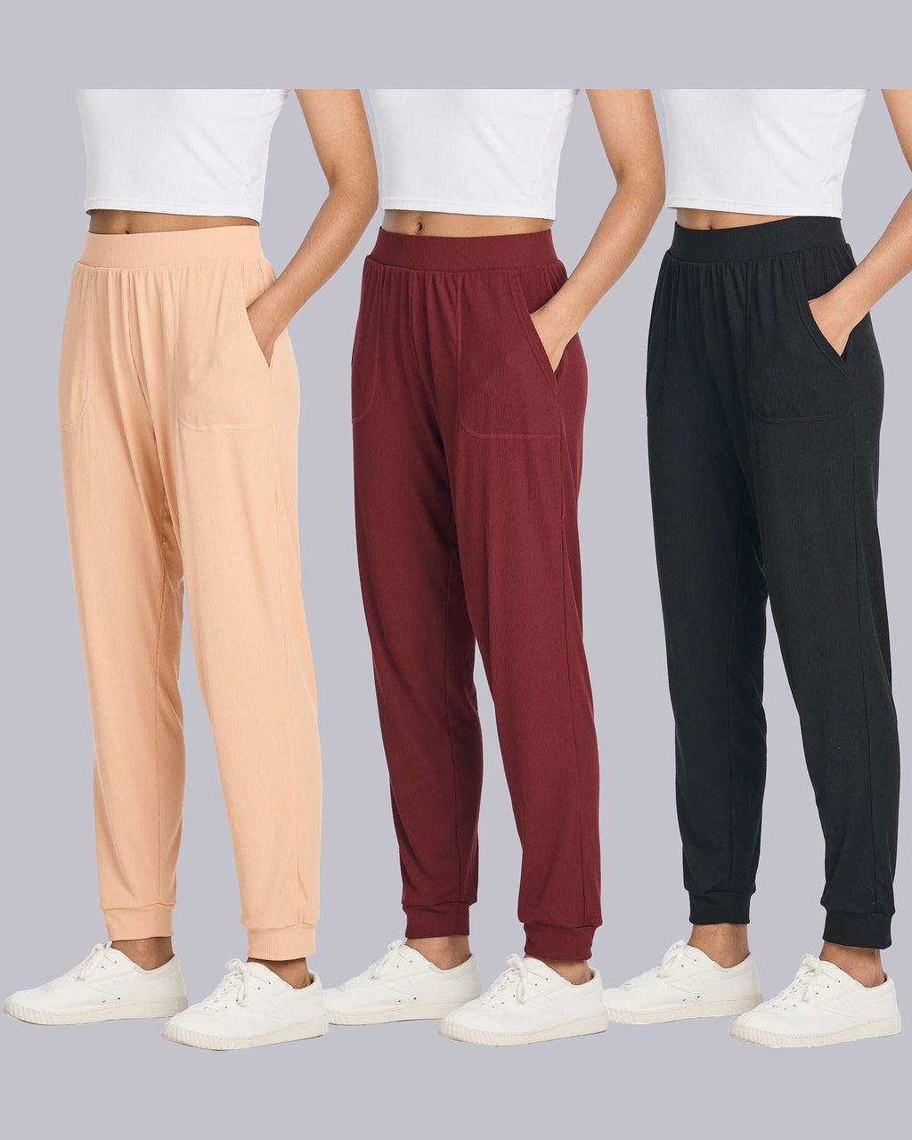 3 Pack: Women's Ribbed Lounge Jogger Sweatpants