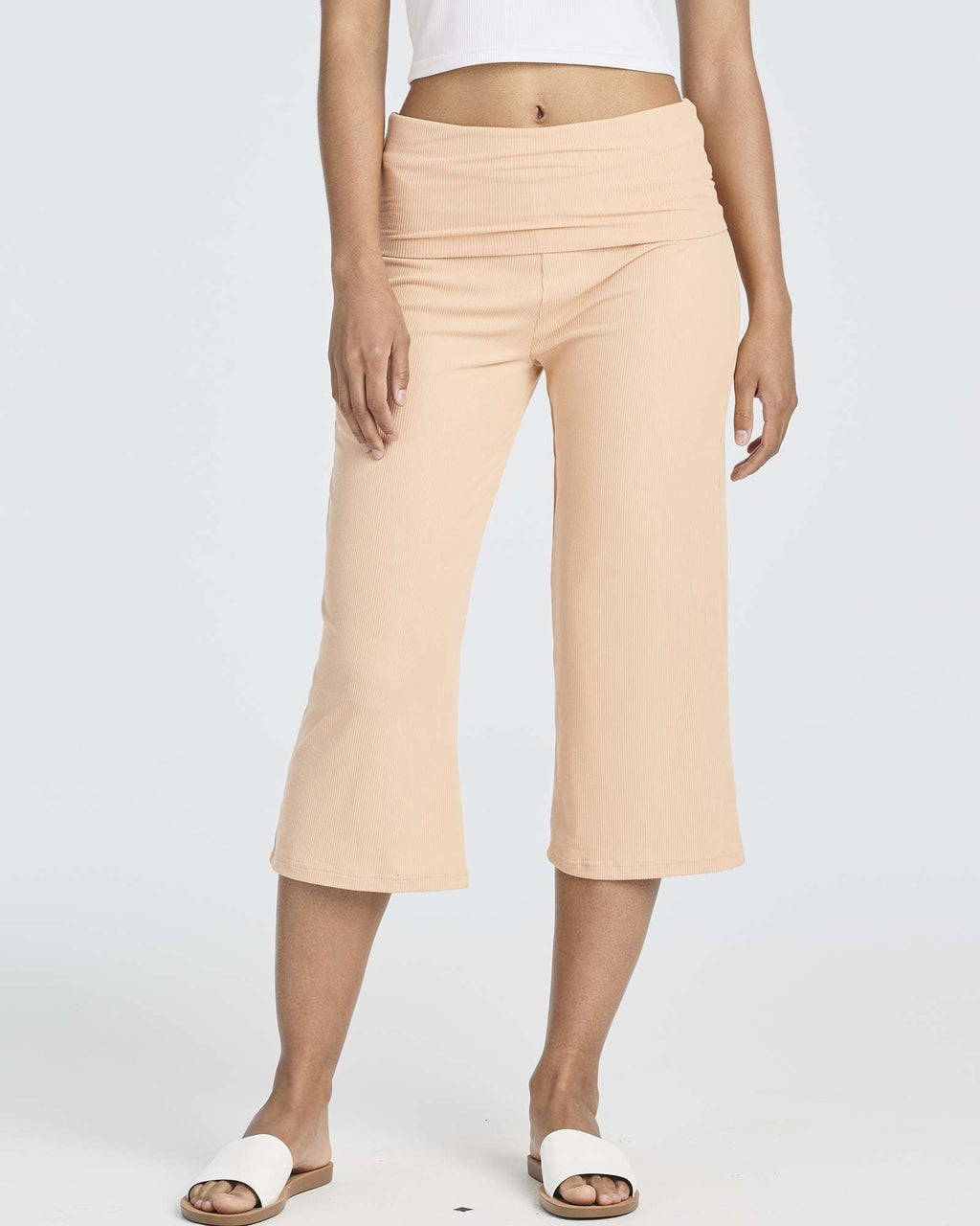 3 Pack: Women's Ribbed Foldover Wide Leg Capri Pants