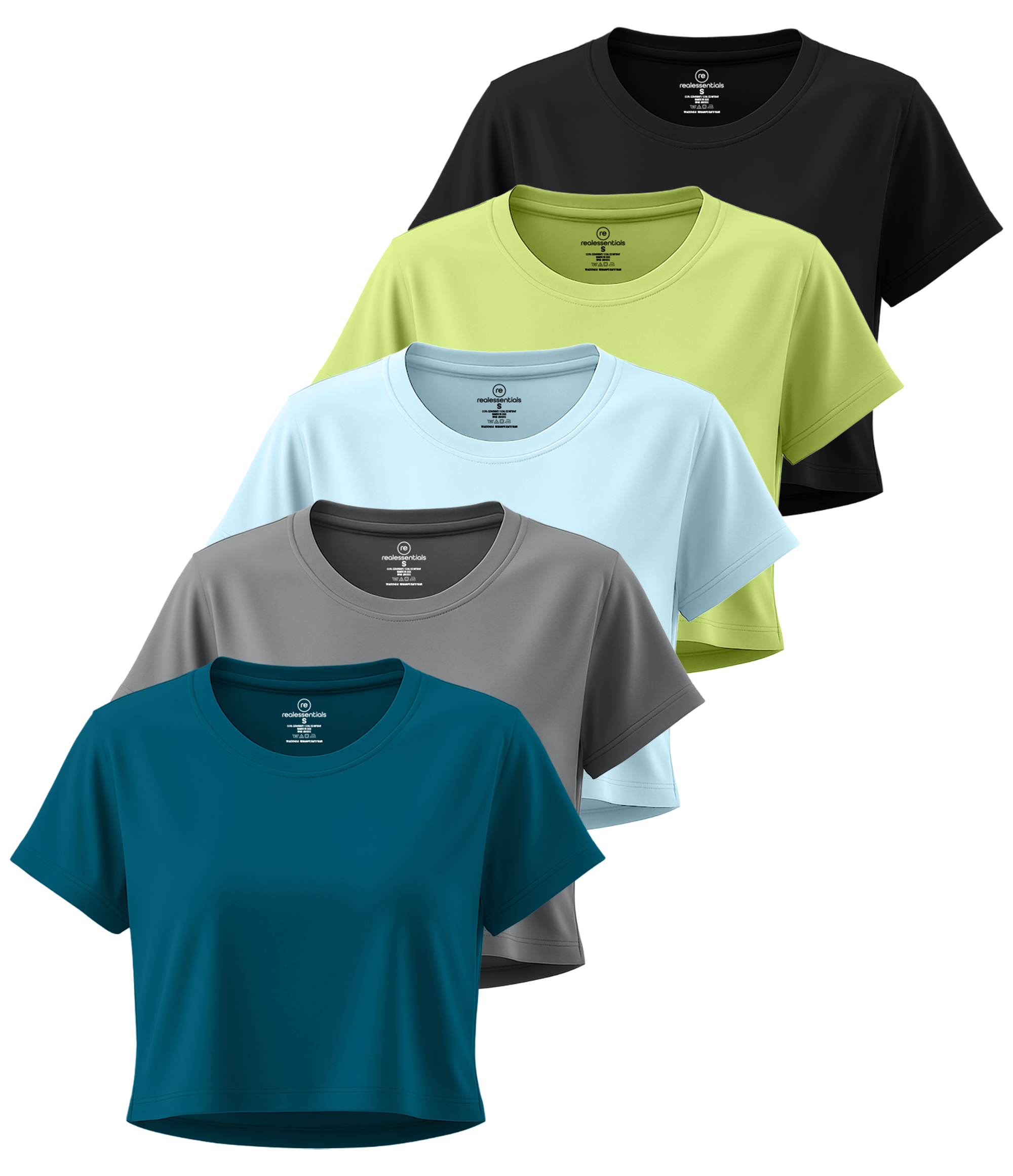 5 Pack: Women's Dry Fit Crop Top - Short Sleeve Crew Neck Stretch Athletic Tee (Available in Plus Size)
