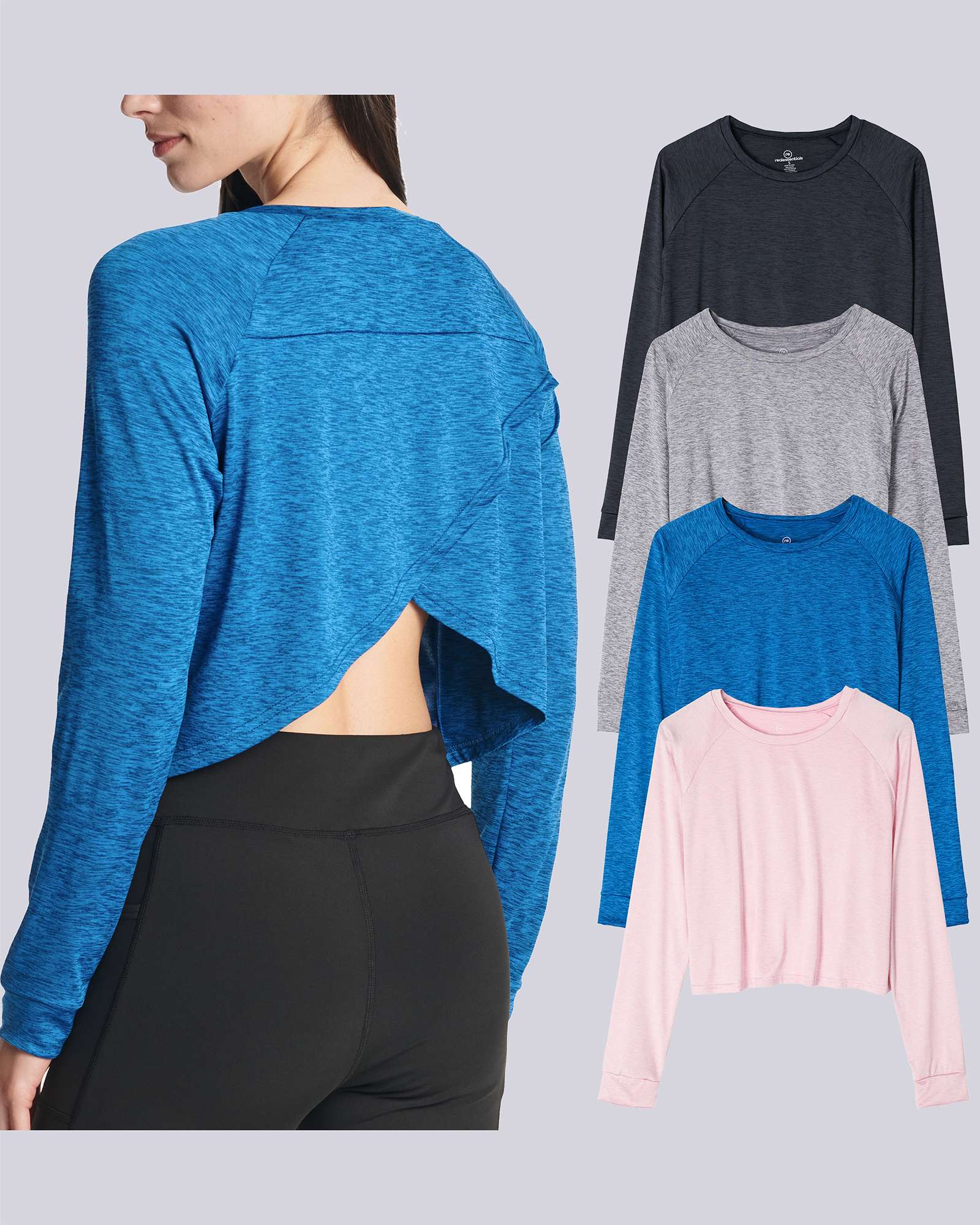 4 Pack: Women's Long Sleeve Petal Back Crop Top (Available in Plus Size)
