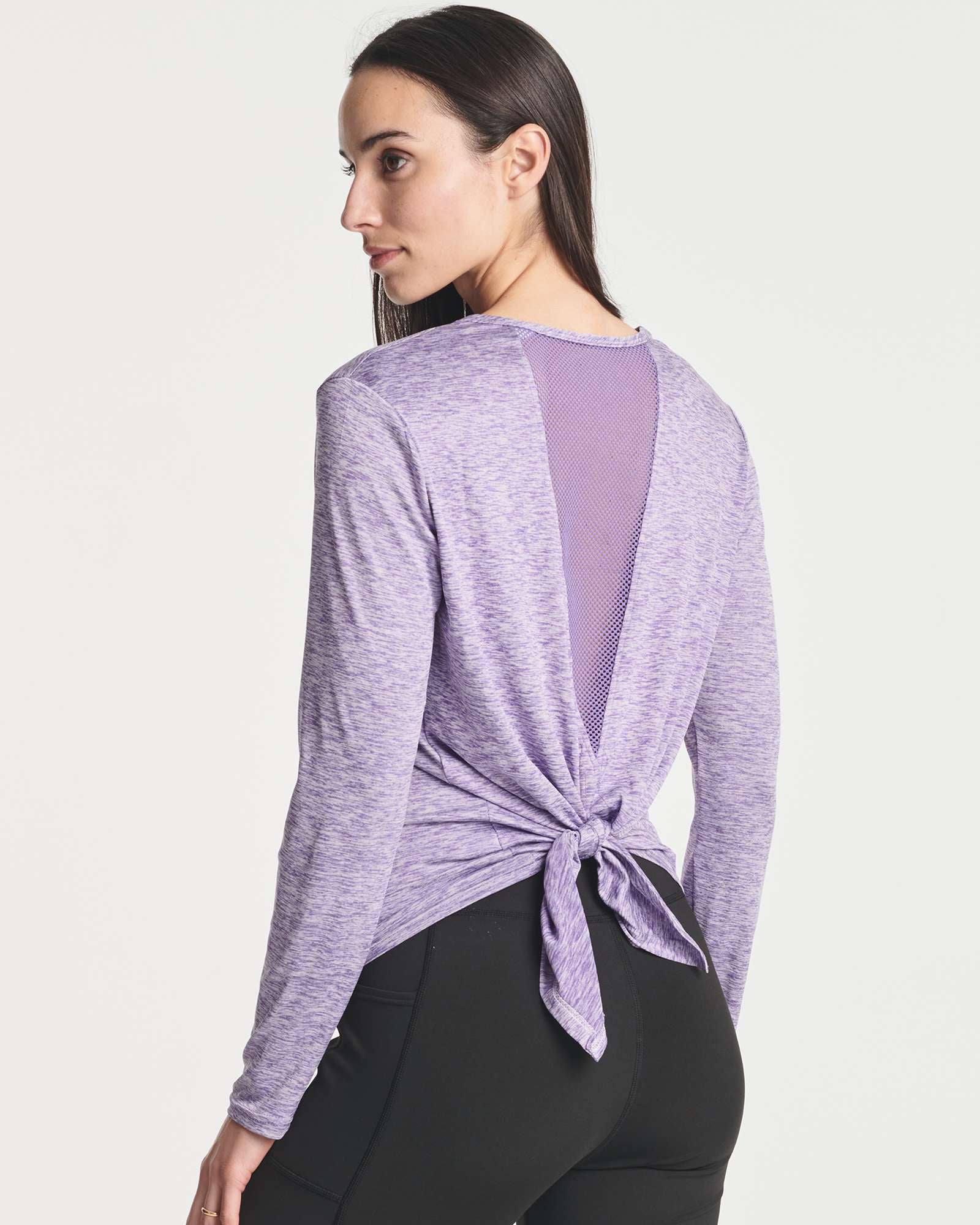 4 Pack: Women's Long-Sleeve Mesh Insert Tie Back Shirt (Available in Plus Size)