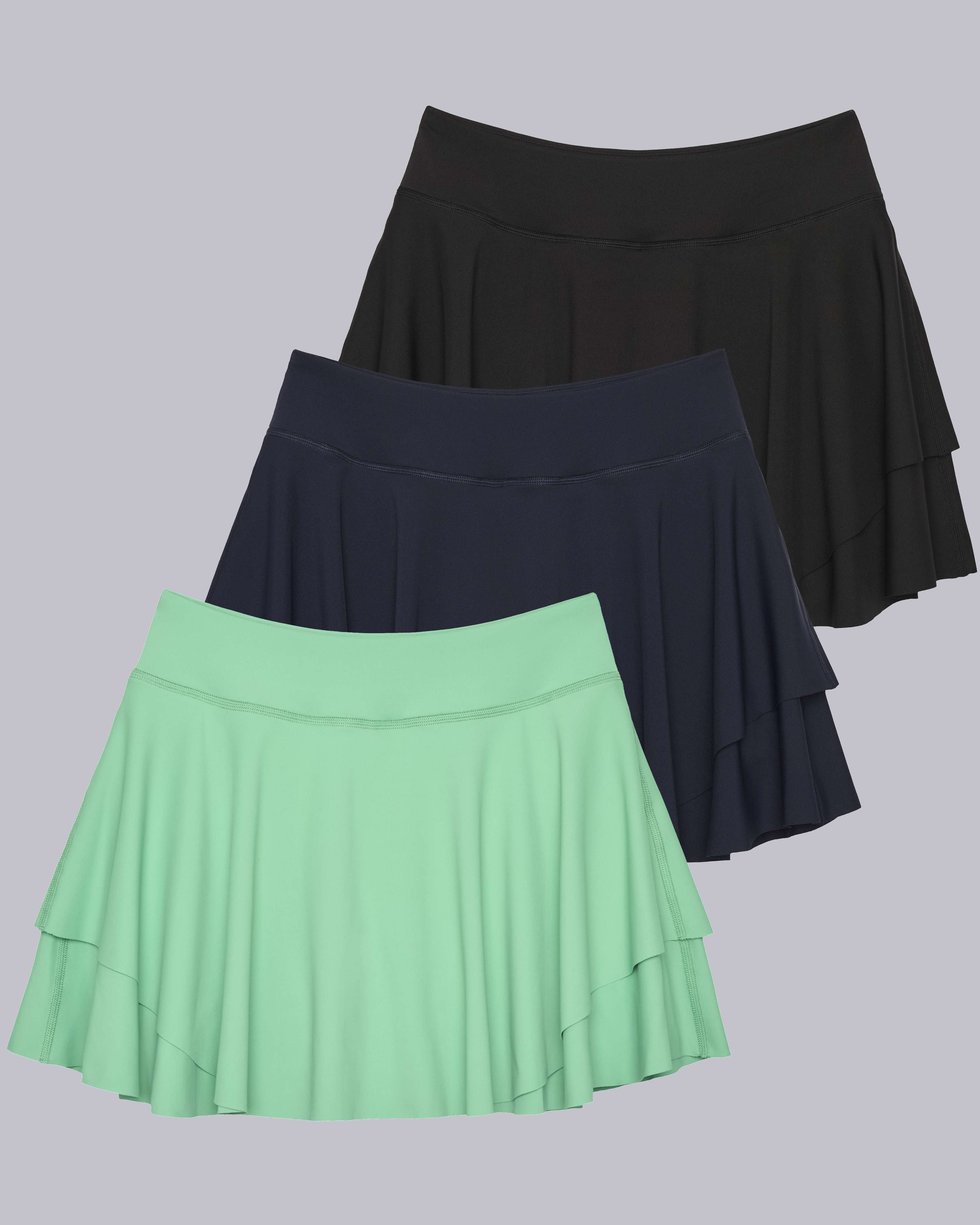 3 Pack: Women's Layered Ruffle Tennis Golf Skort