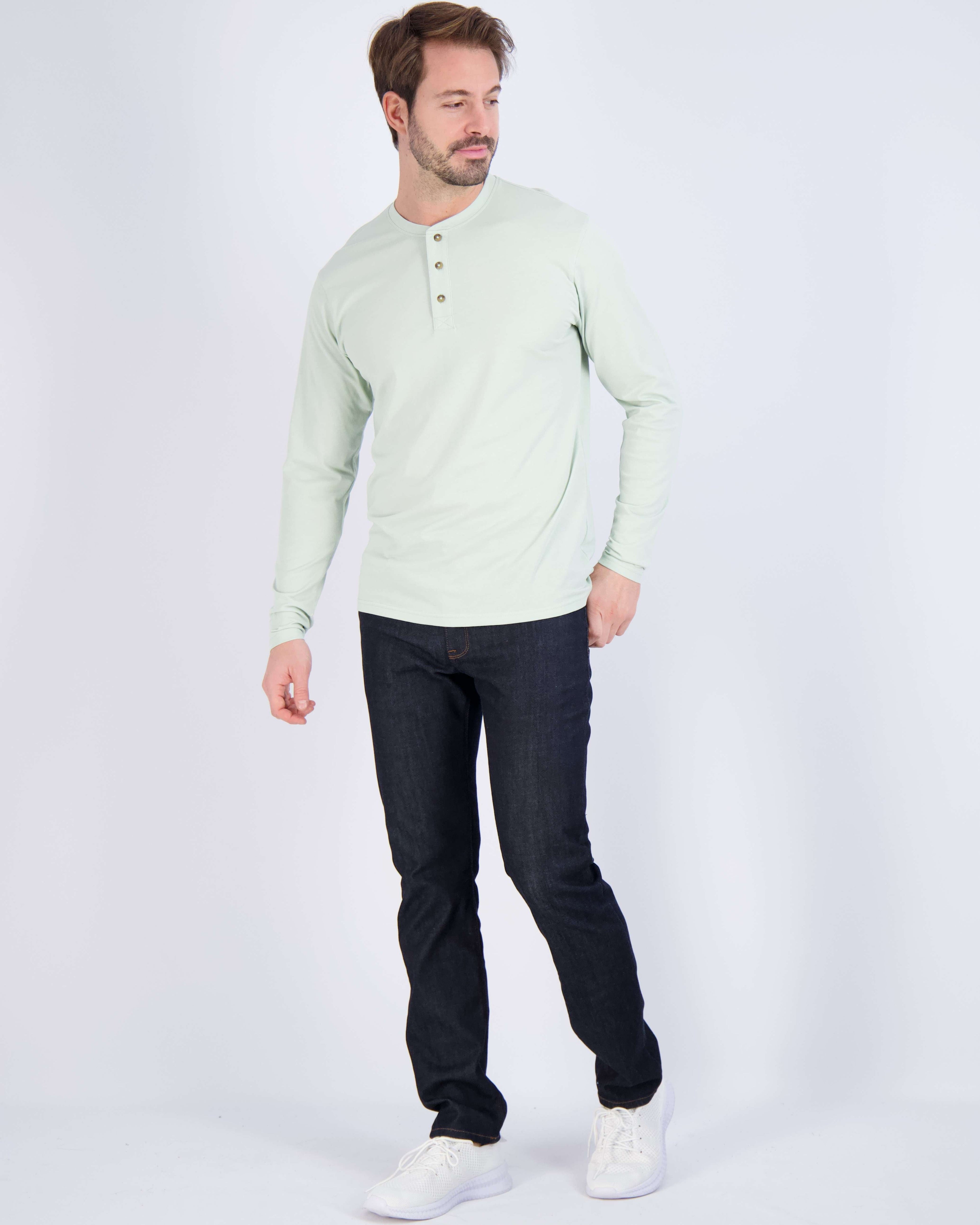 3 Pack: Mens Long Sleeve Cotton Henley T-Shirt