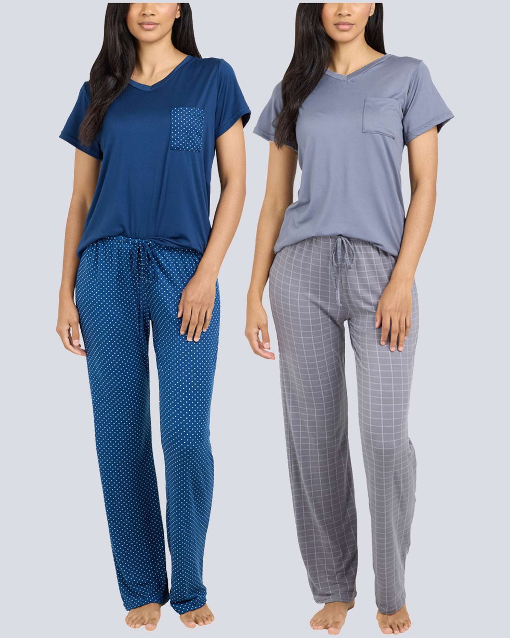 2 Pack: Women’s Pajama Set Super-Soft Short Sleeve V-Neck Top With Pants (Available in Plus Size)