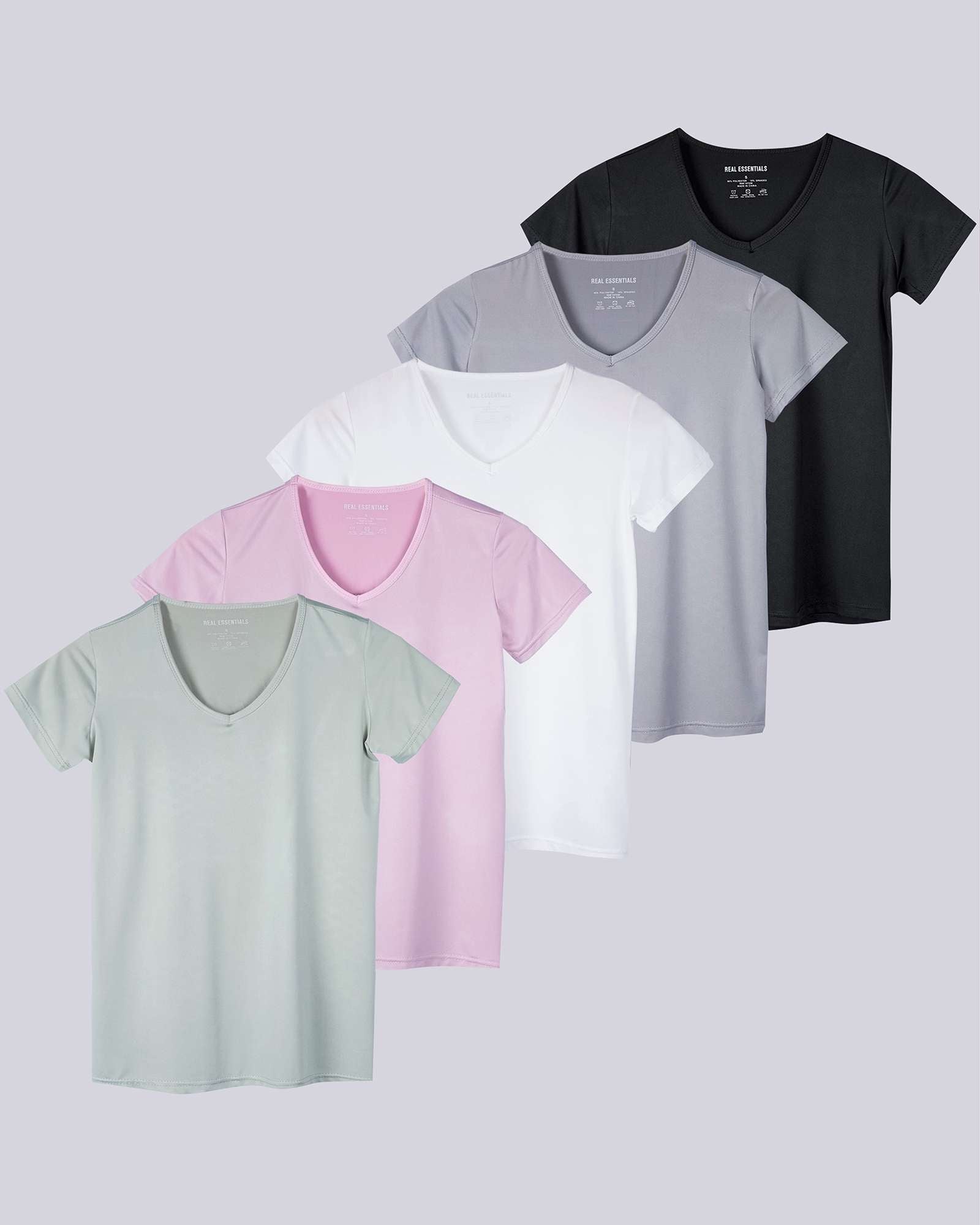 5 Pack: Womens Short Sleeve Dry-Fit V-Neck T-Shirt